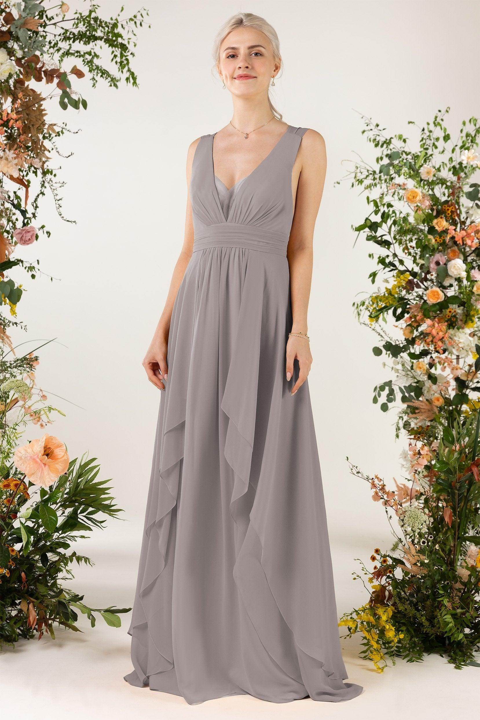 A-Line Sweep-Brush Train Chiffon Bridesmaid Dress CB0467 - COCOMELODY