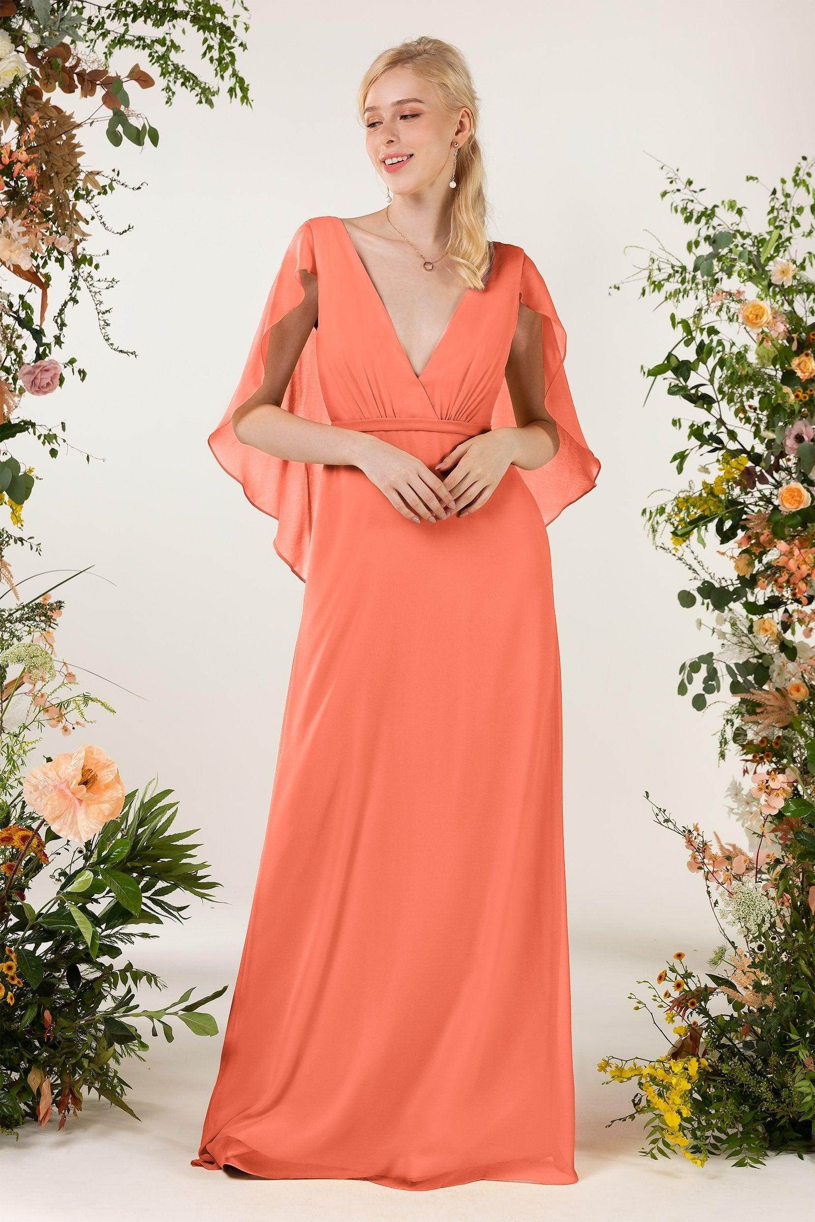Sheath Sweep-Brush Train Chiffon Bridesmaid Dress CB0468 - COCOMELODY