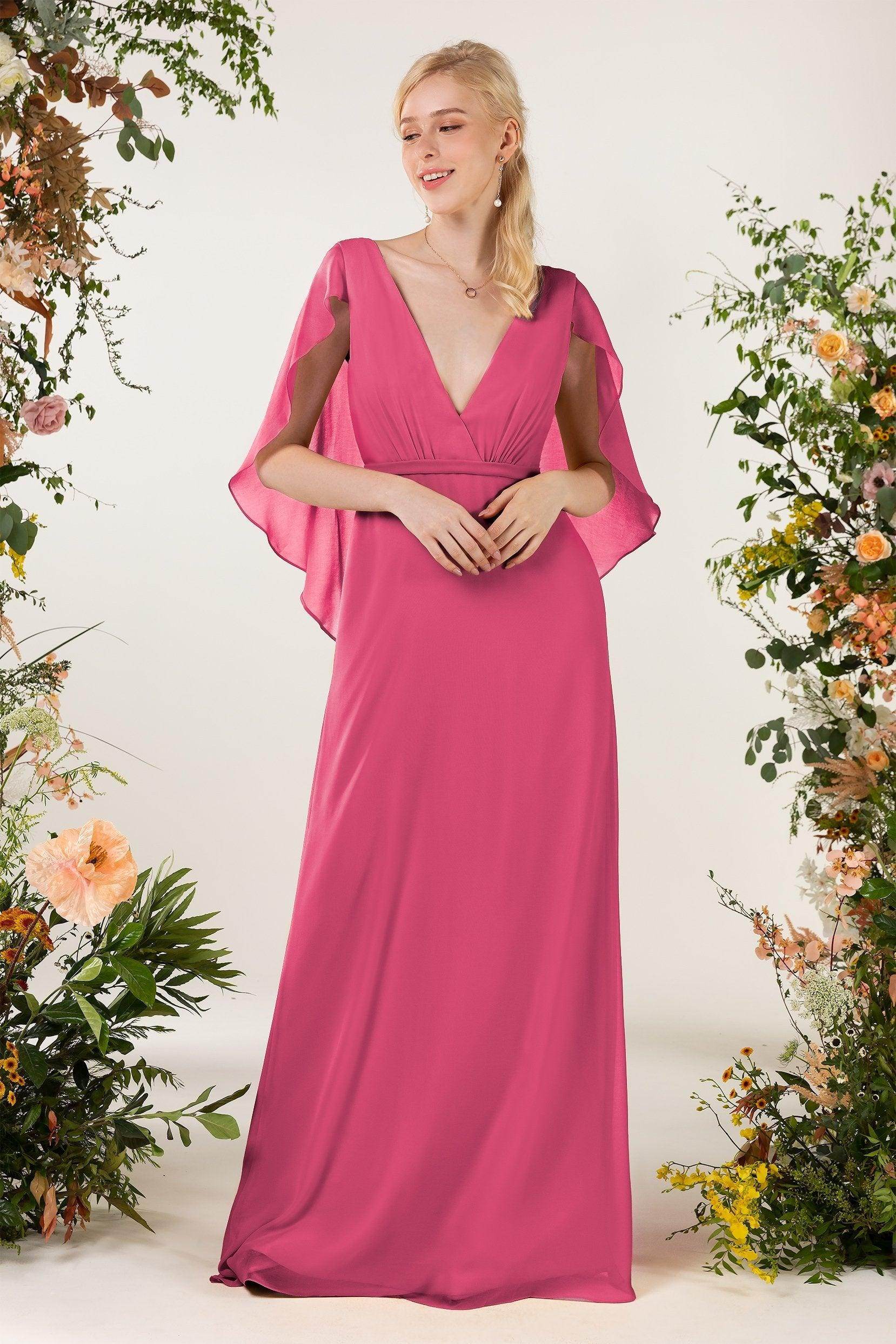 Sheath Sweep-Brush Train Chiffon Bridesmaid Dress CB0468 - COCOMELODY