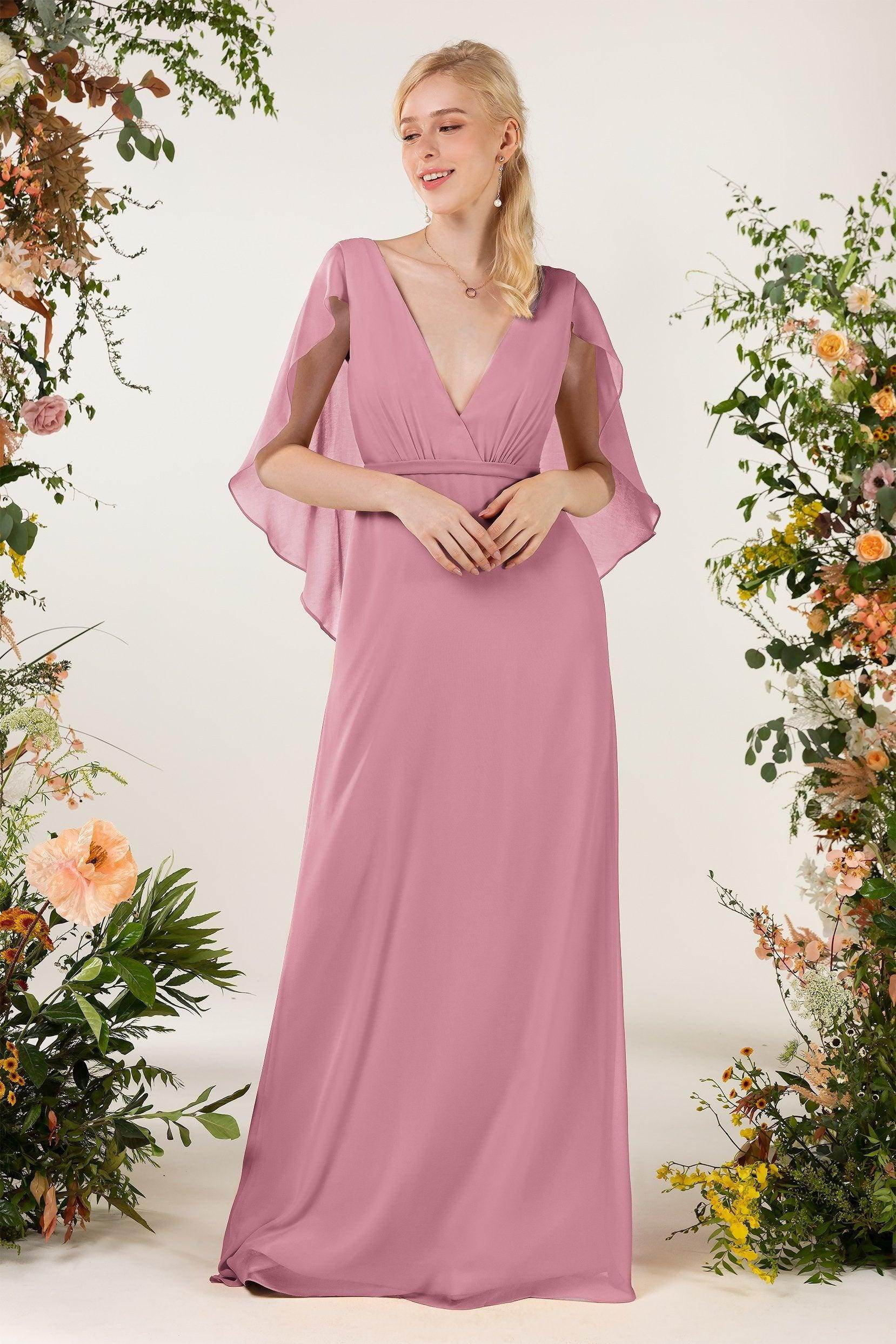 Sheath Sweep-Brush Train Chiffon Bridesmaid Dress CB0468 - COCOMELODY
