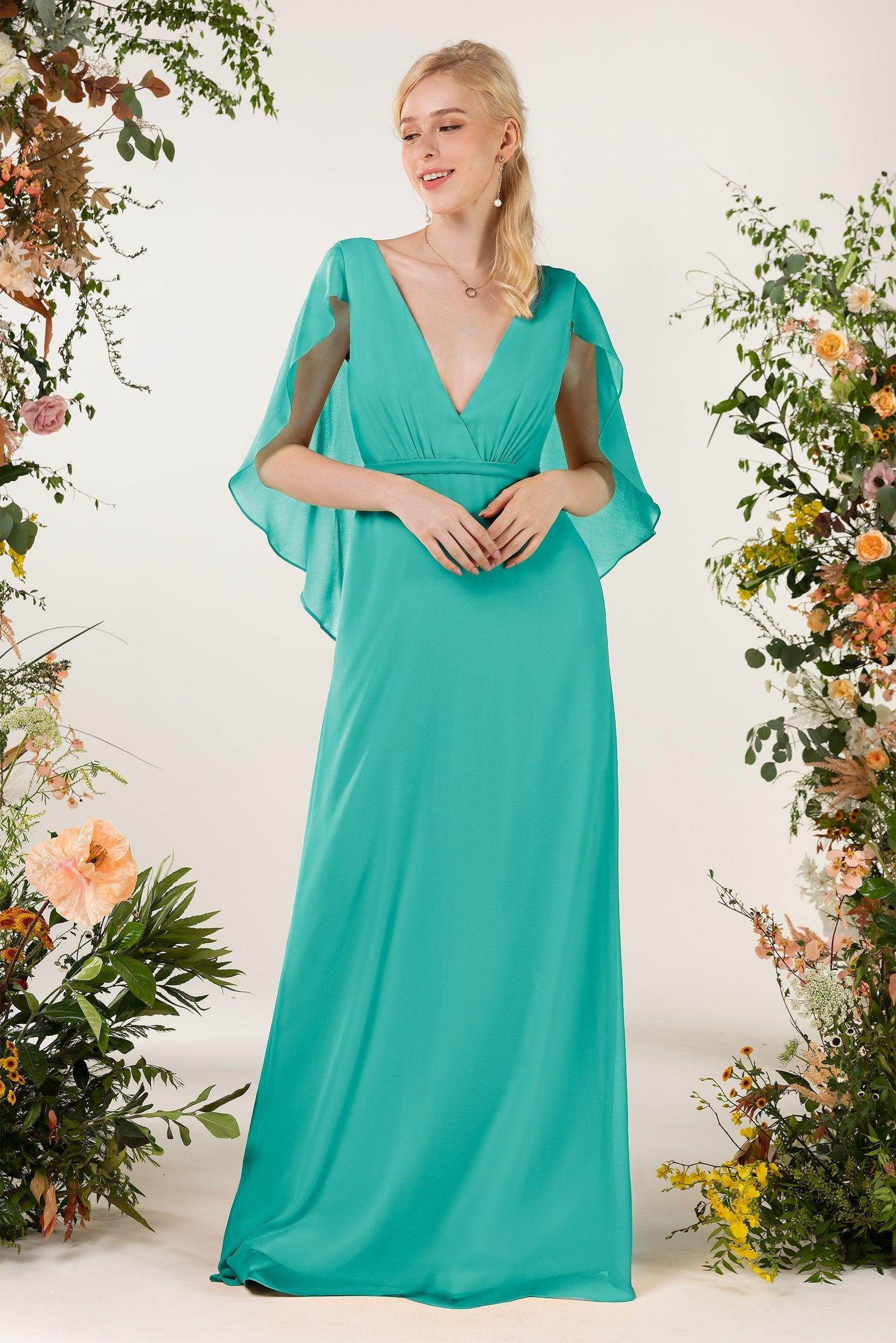 Sheath Sweep-Brush Train Chiffon Bridesmaid Dress CB0468 - COCOMELODY