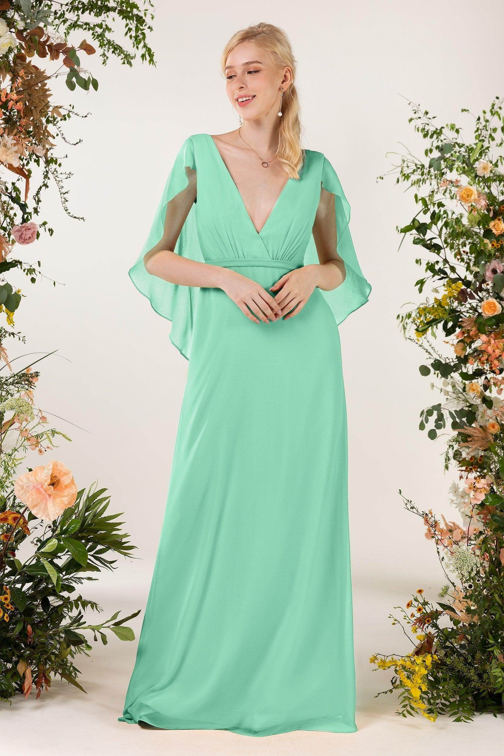 Sheath Sweep-Brush Train Chiffon Bridesmaid Dress CB0468 - COCOMELODY