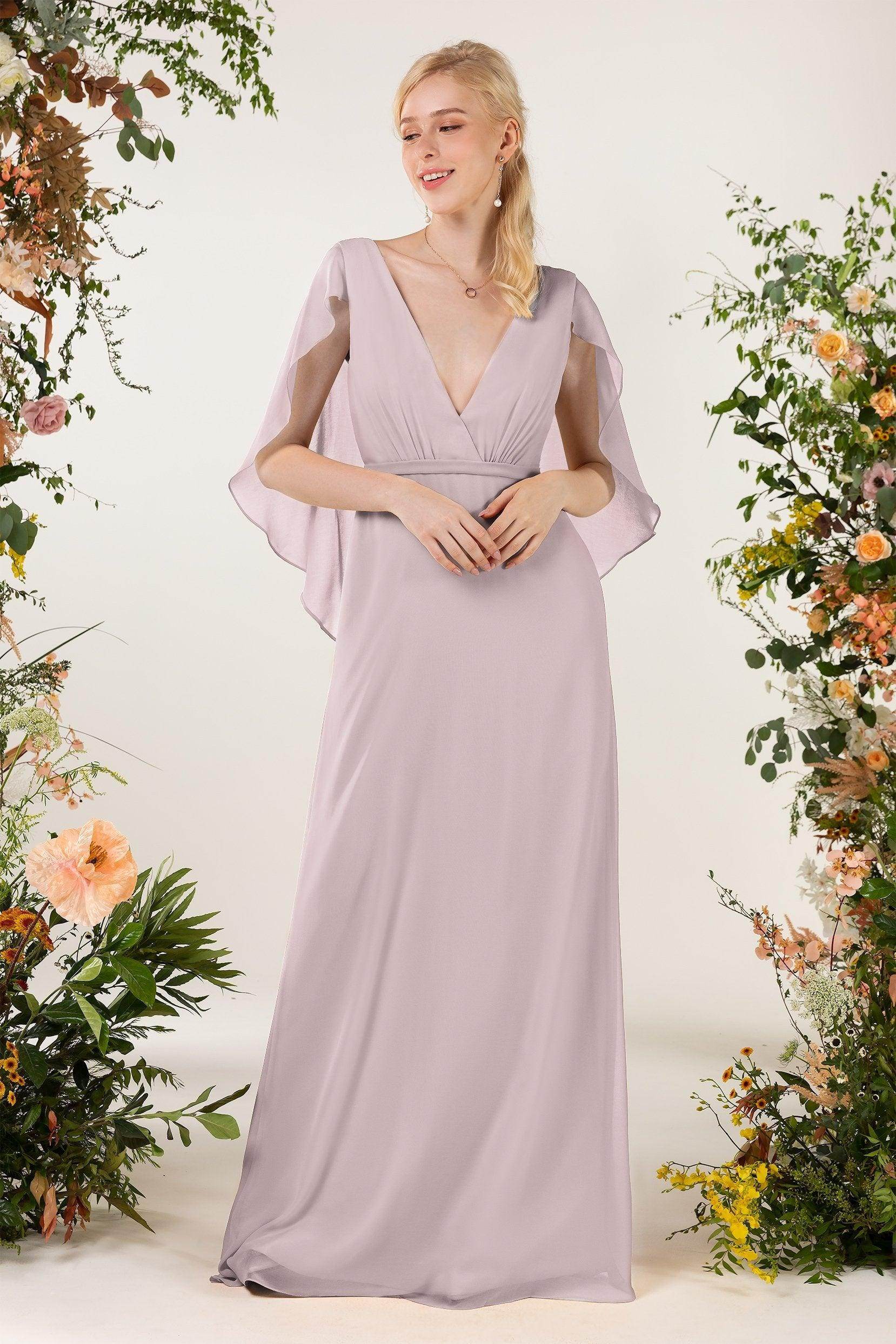 Sheath Sweep-Brush Train Chiffon Bridesmaid Dress CB0468 - COCOMELODY