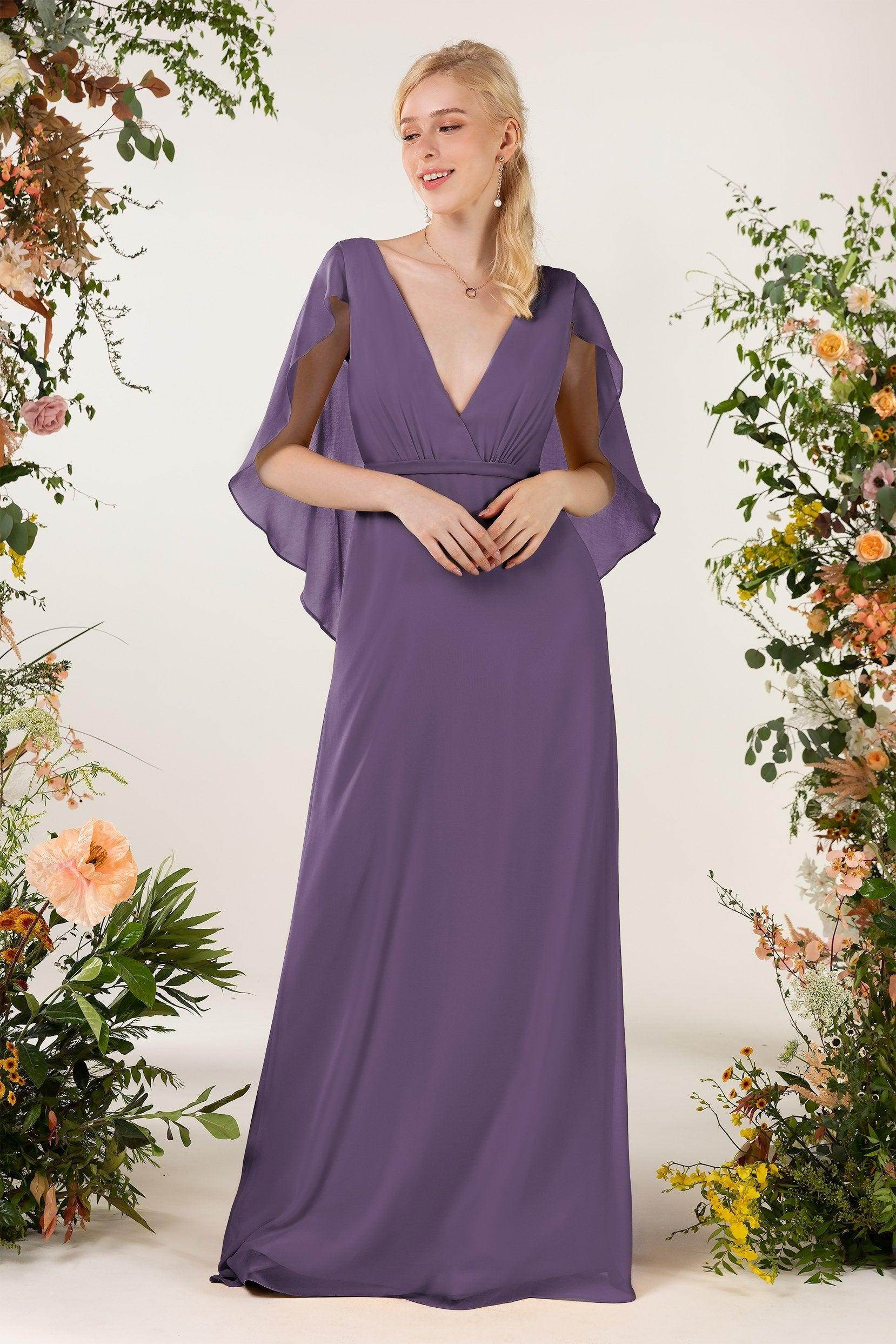 Sheath Sweep-Brush Train Chiffon Bridesmaid Dress CB0468 - COCOMELODY