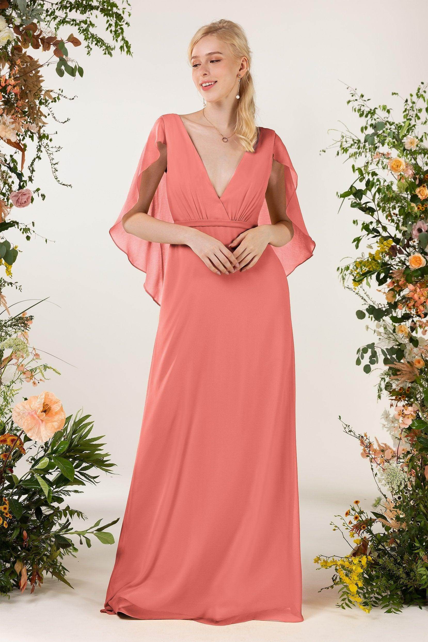 Sheath Sweep-Brush Train Chiffon Bridesmaid Dress CB0468 - COCOMELODY