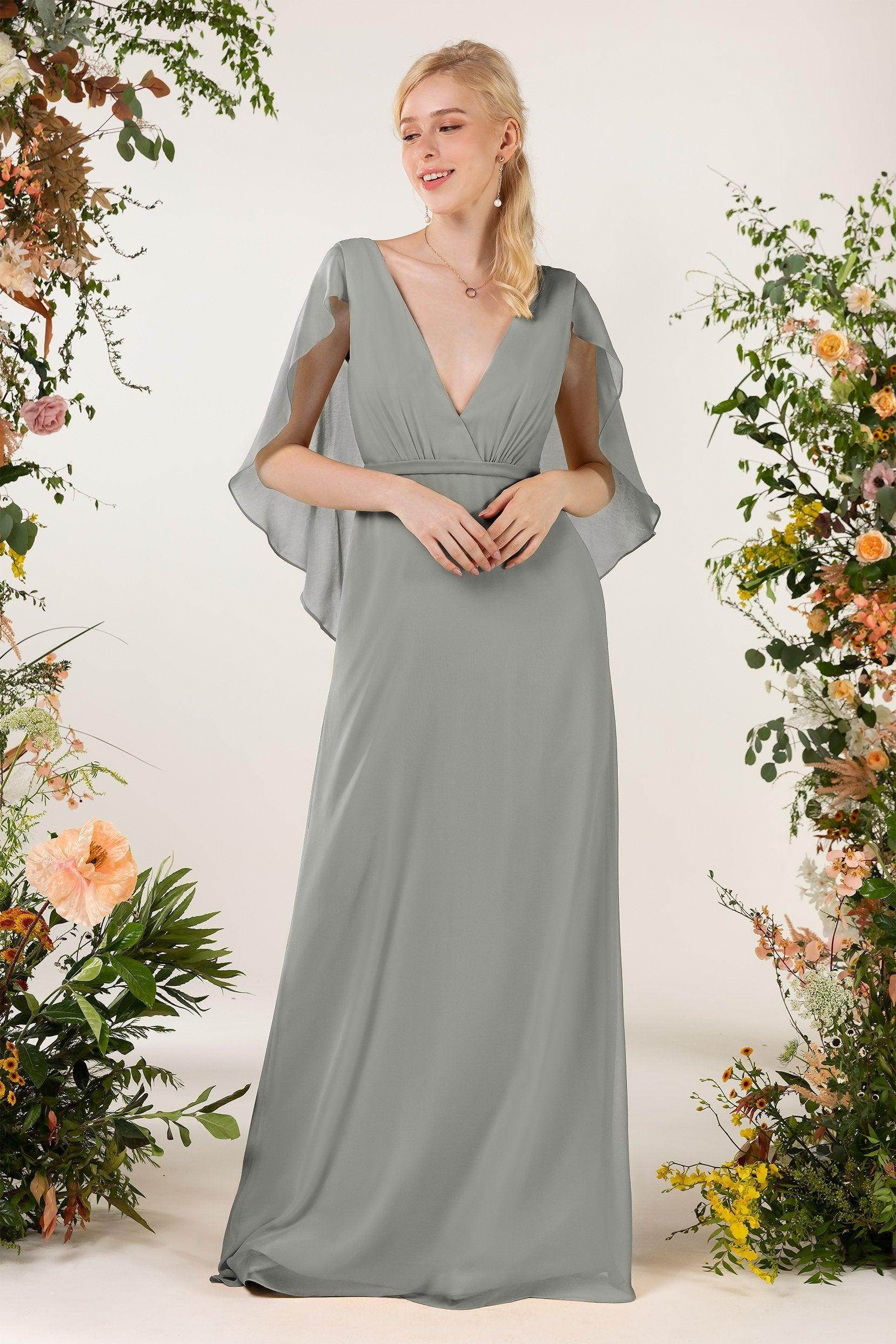 Sheath Sweep-Brush Train Chiffon Bridesmaid Dress CB0468 - COCOMELODY