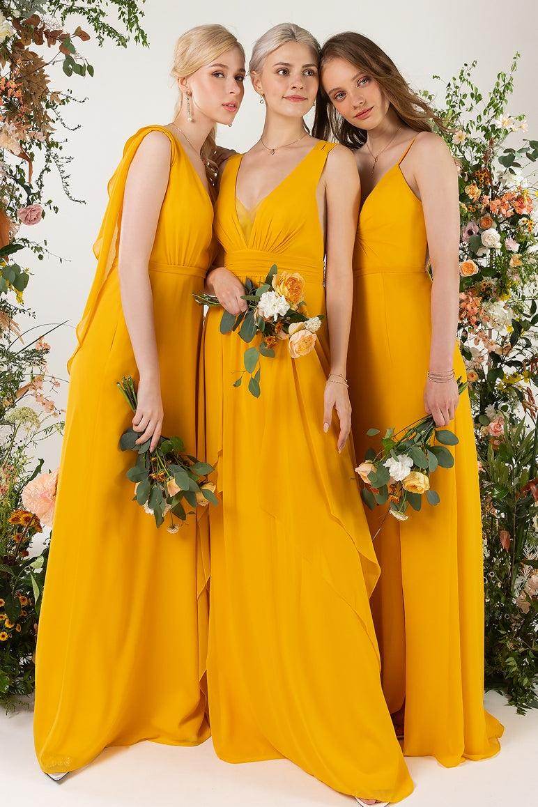 A-Line Sweep-Brush Train Chiffon Bridesmaid Dress COCOMELODY CB0467, Living Coral A-Line Sweep-Brush Train Chiffon Bridesmaid Dress COCOMELODY CB0467, Living Coral