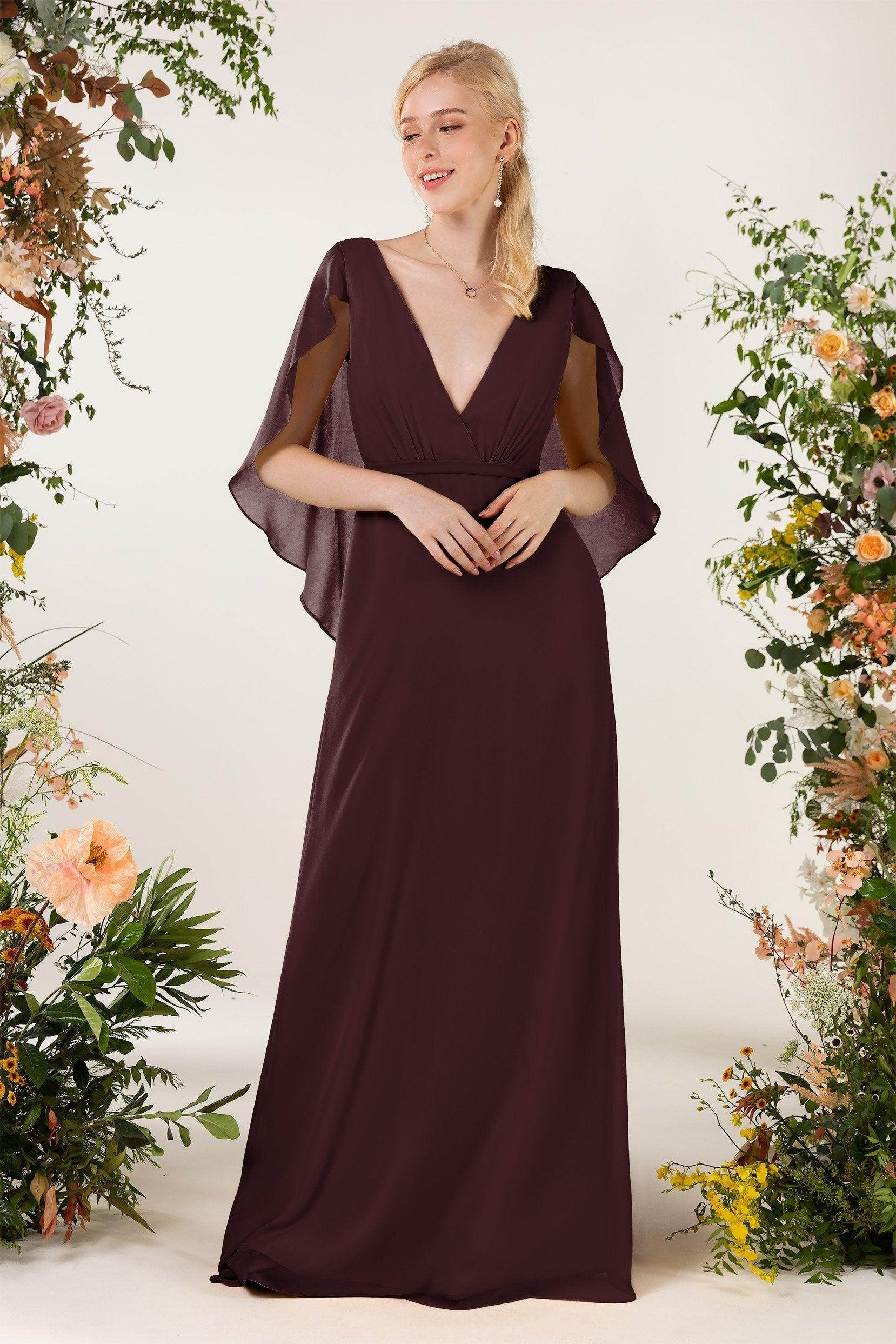 Sheath Sweep-Brush Train Chiffon Bridesmaid Dress CB0468 - COCOMELODY