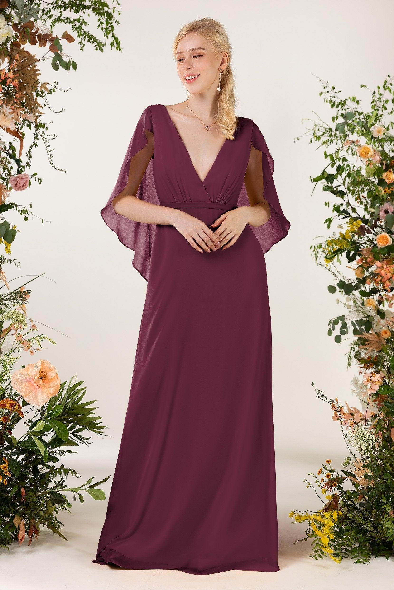 Sheath Sweep-Brush Train Chiffon Bridesmaid Dress CB0468 - COCOMELODY