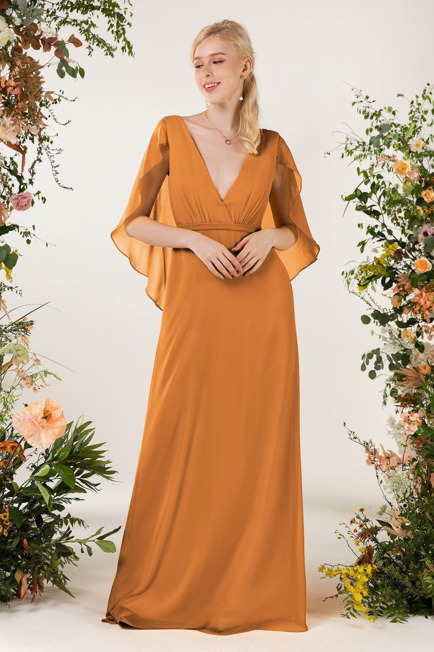 Sheath Sweep-Brush Train Chiffon Bridesmaid Dress CB0468 - COCOMELODY