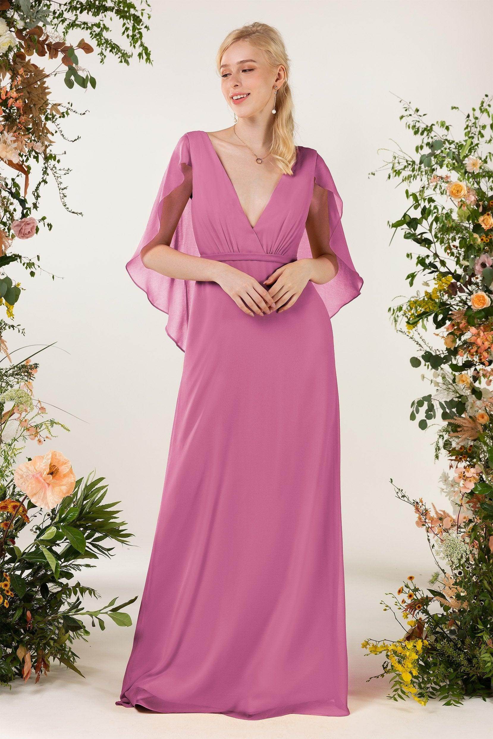 Sheath Sweep-Brush Train Chiffon Bridesmaid Dress CB0468 - COCOMELODY