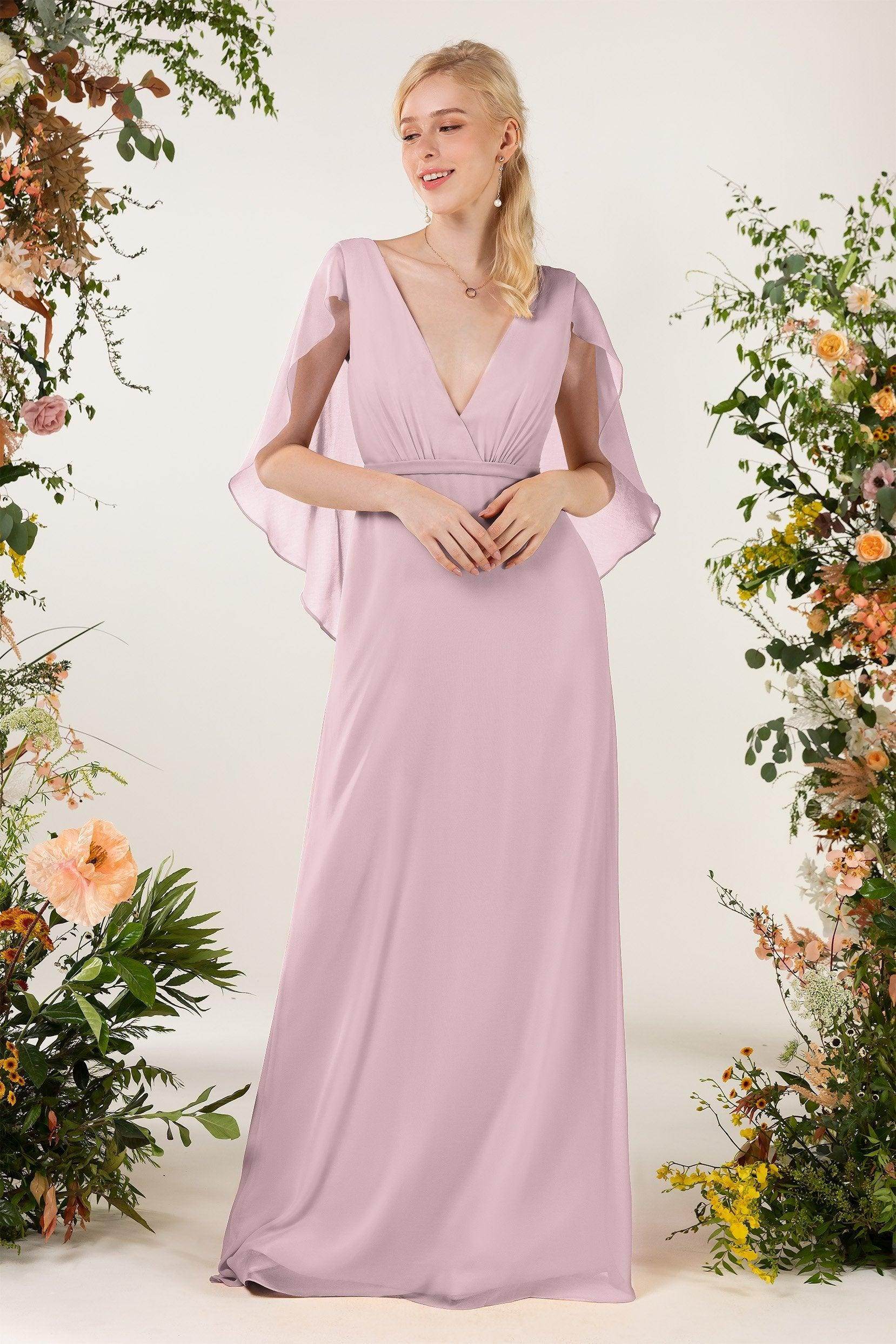 Sheath Sweep-Brush Train Chiffon Bridesmaid Dress CB0468 - COCOMELODY