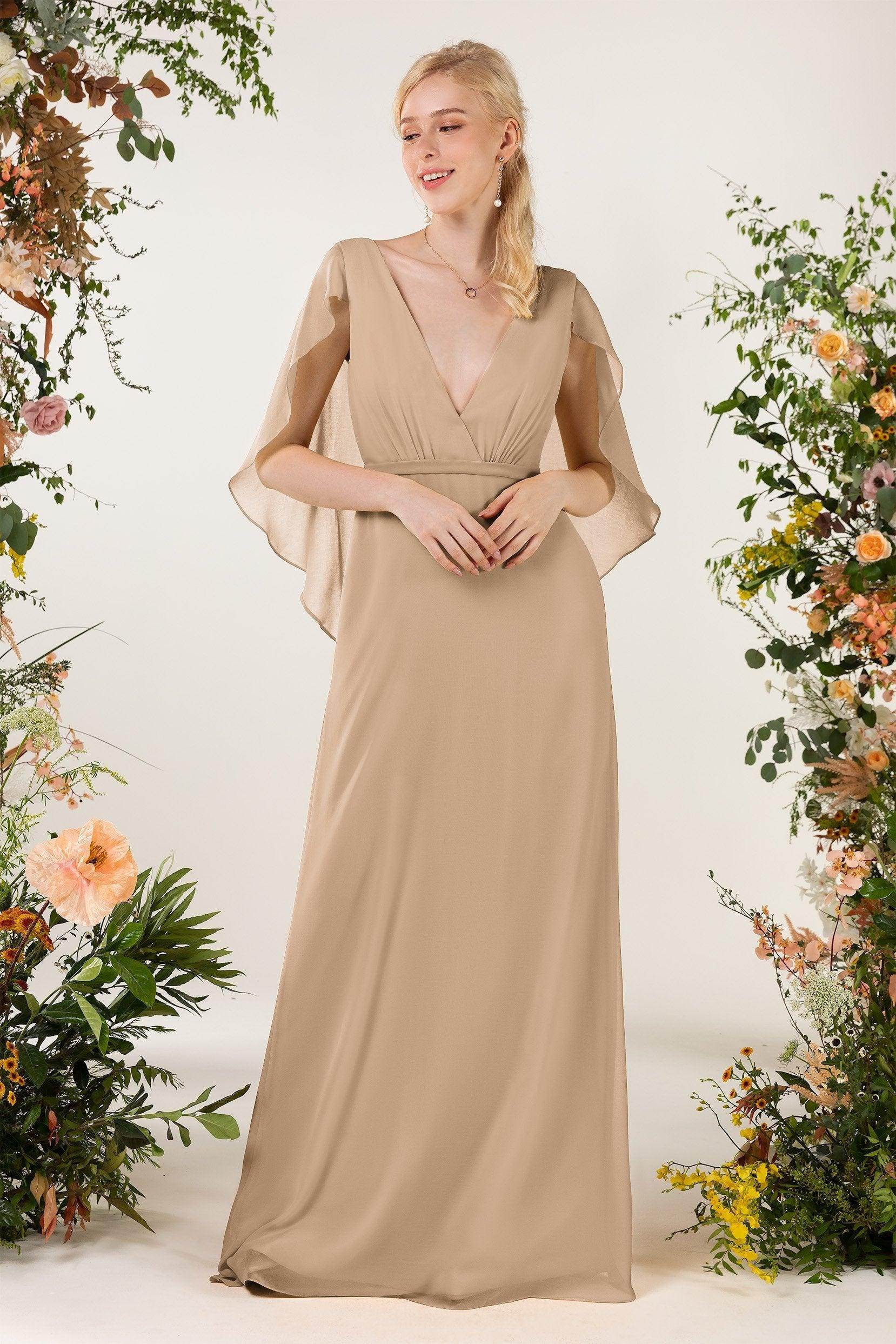 Sheath Sweep-Brush Train Chiffon Bridesmaid Dress CB0468 - COCOMELODY