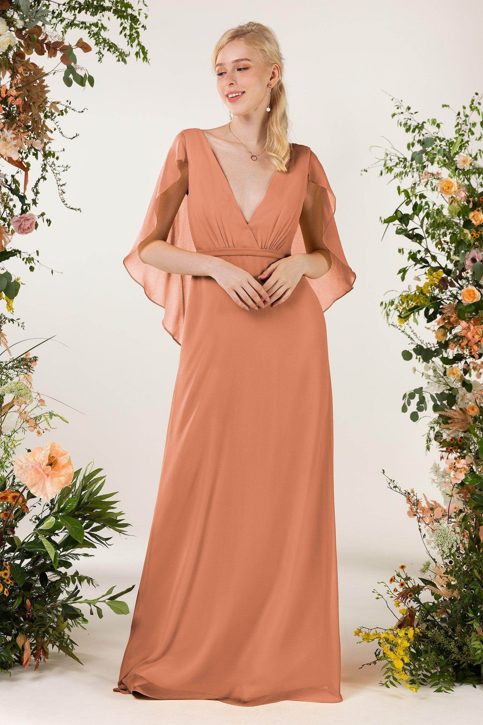 Sheath Sweep-Brush Train Chiffon Bridesmaid Dress CB0468 - COCOMELODY