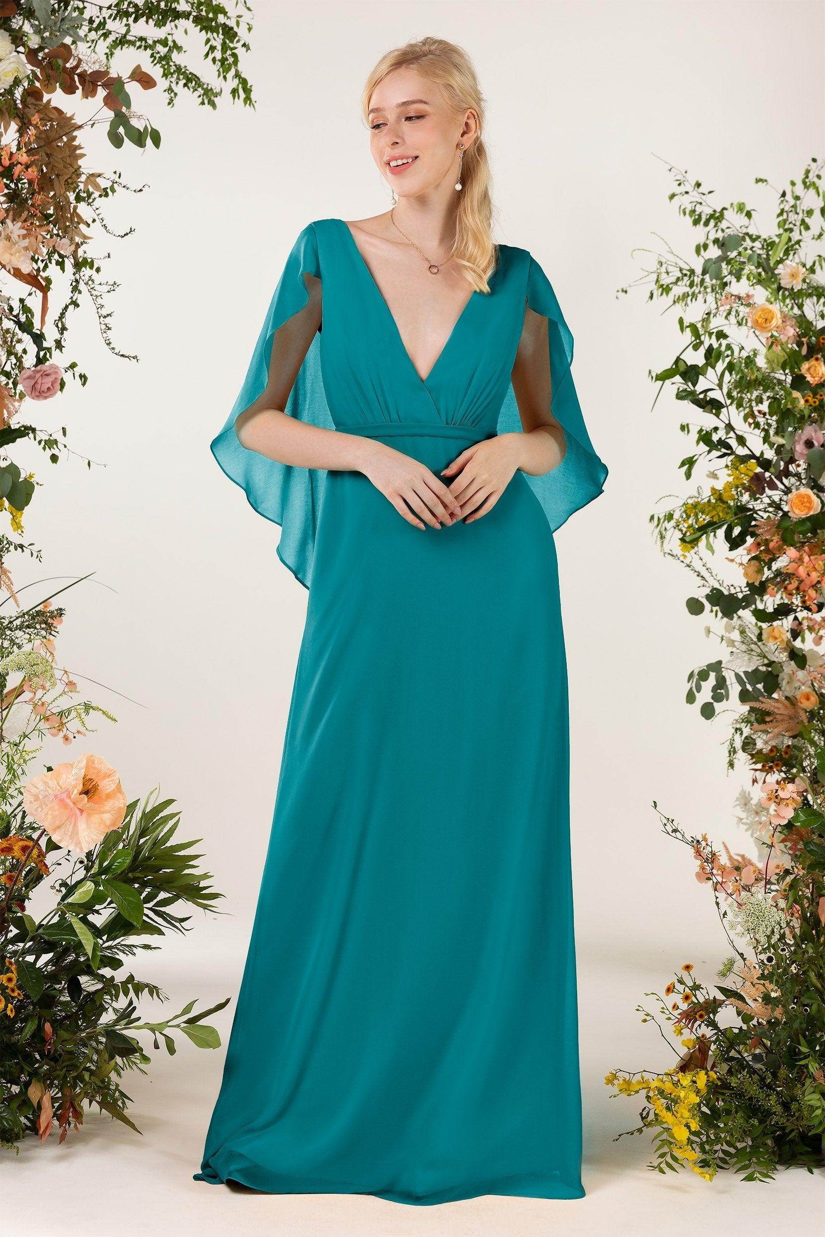 Sheath Sweep-Brush Train Chiffon Bridesmaid Dress CB0468 - COCOMELODY