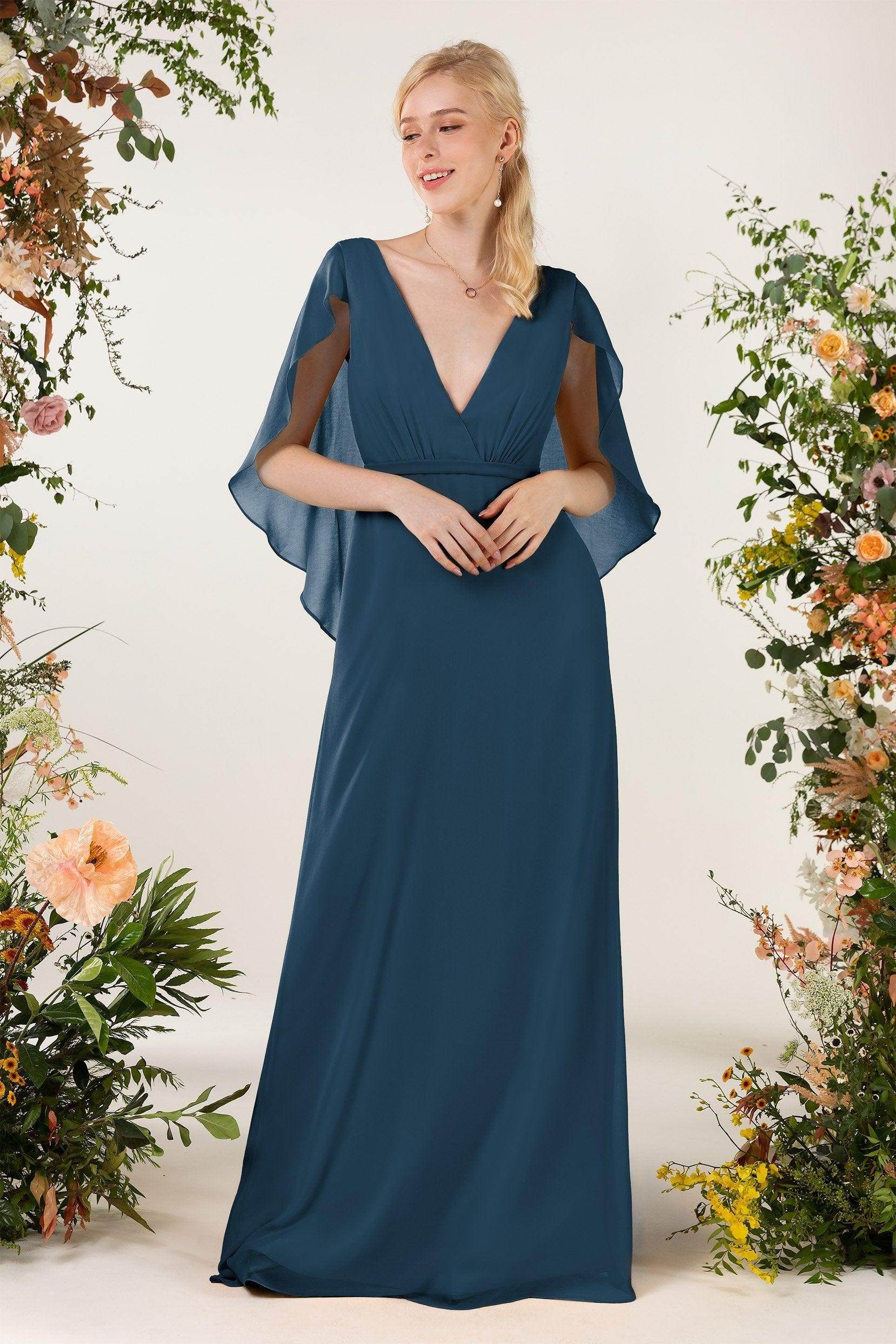 Sheath Sweep-Brush Train Chiffon Bridesmaid Dress CB0468 - COCOMELODY