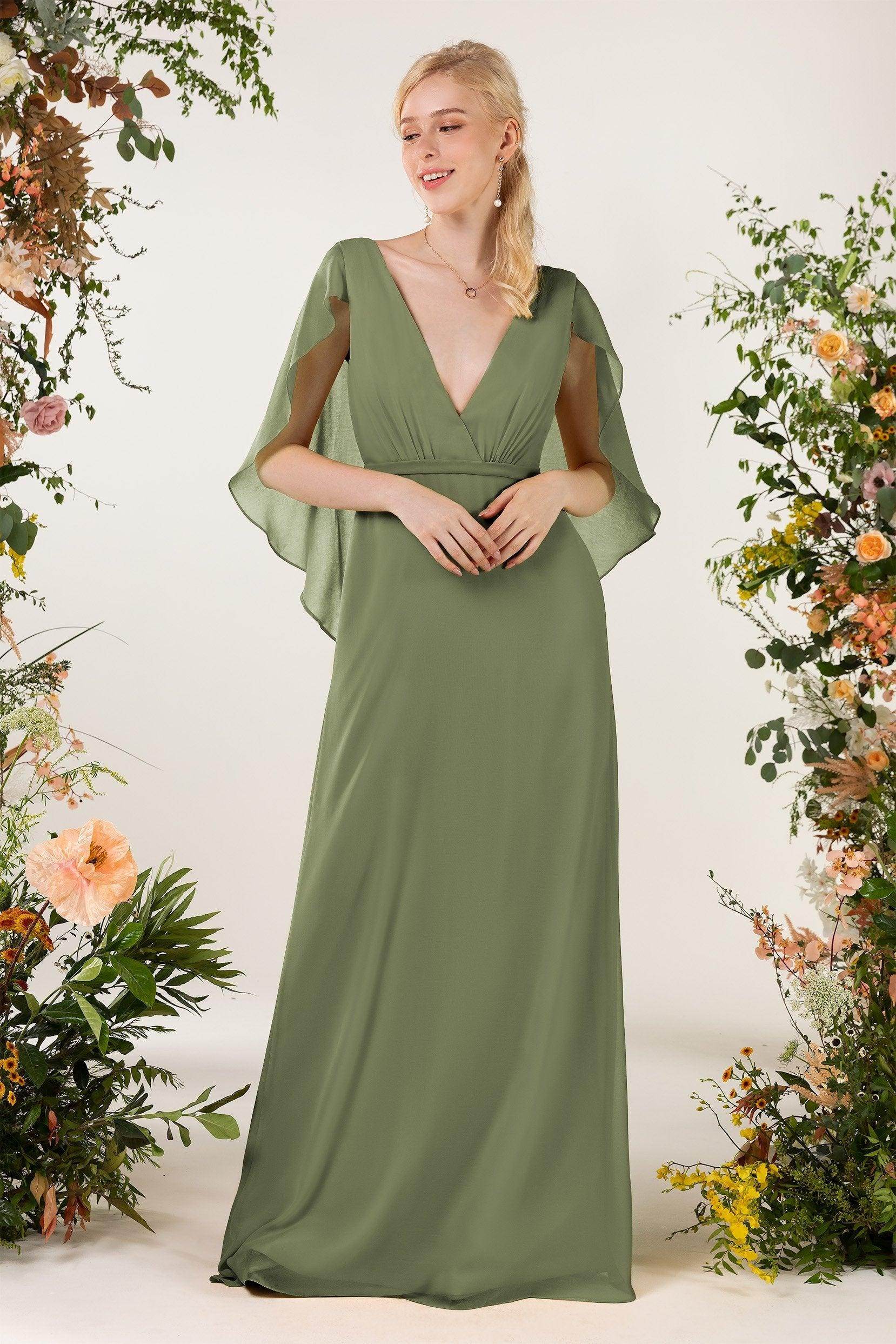 Sheath Sweep-Brush Train Chiffon Bridesmaid Dress CB0468 - COCOMELODY