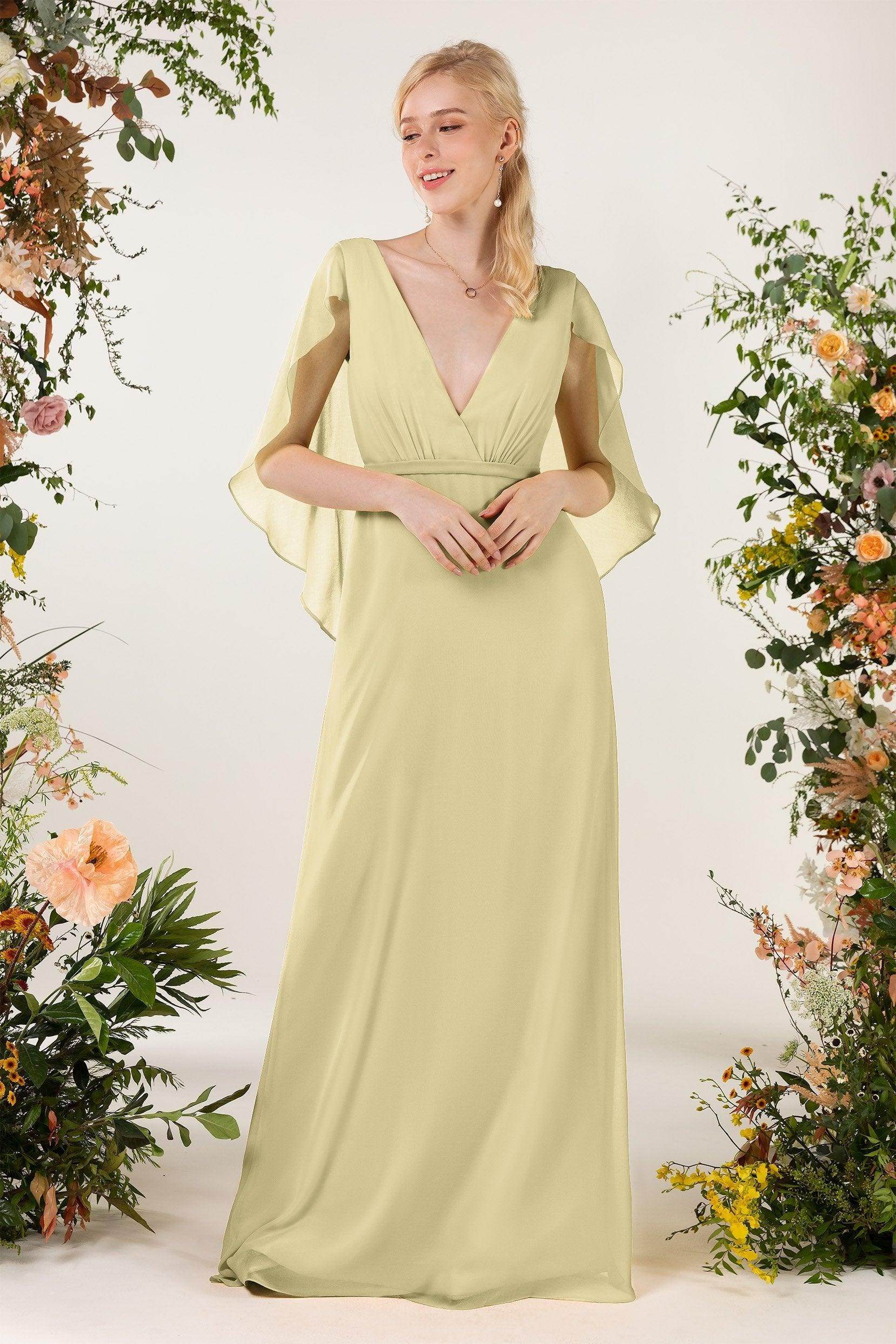 Sheath Sweep-Brush Train Chiffon Bridesmaid Dress CB0468 - COCOMELODY