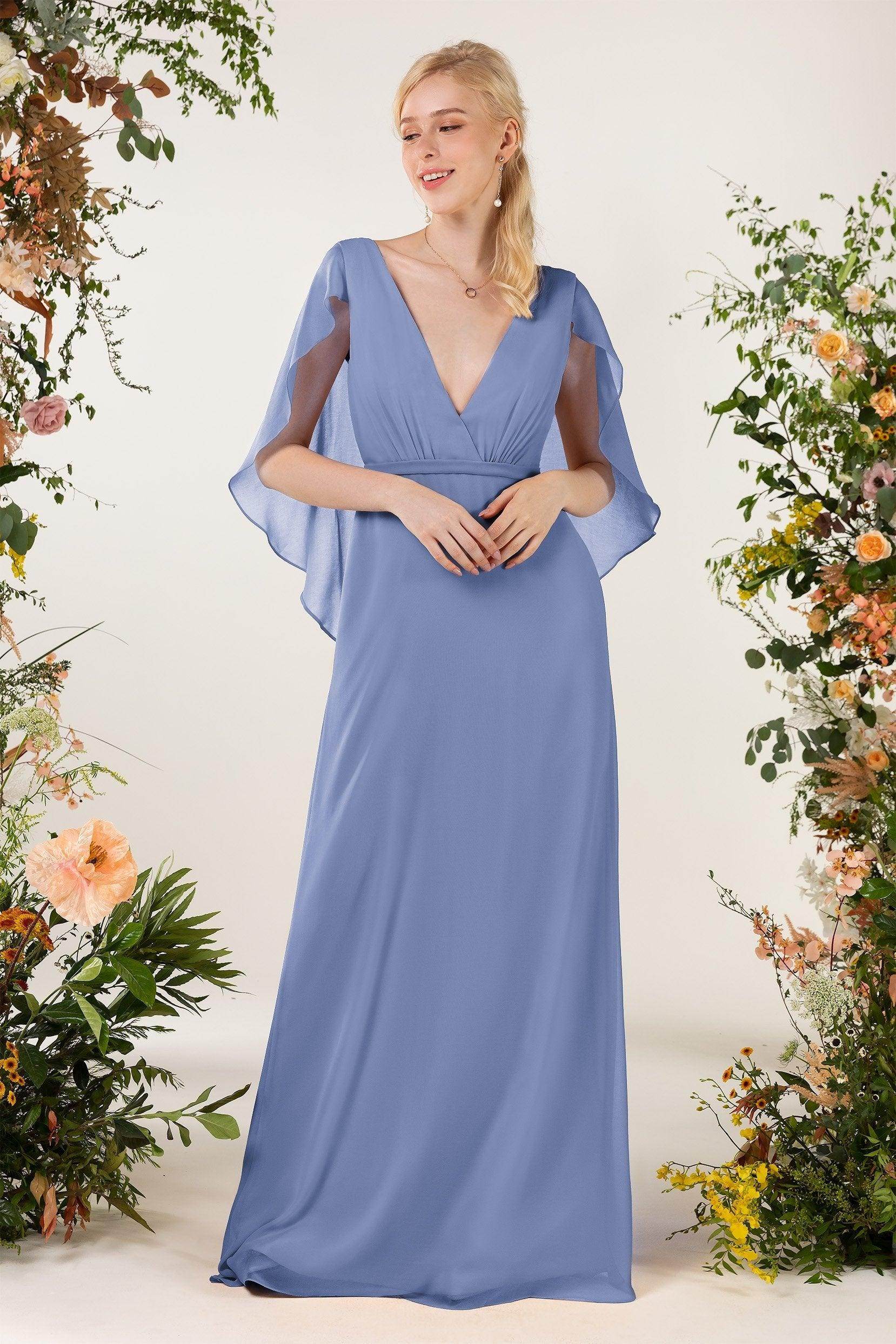 Sheath Sweep-Brush Train Chiffon Bridesmaid Dress CB0468 - COCOMELODY