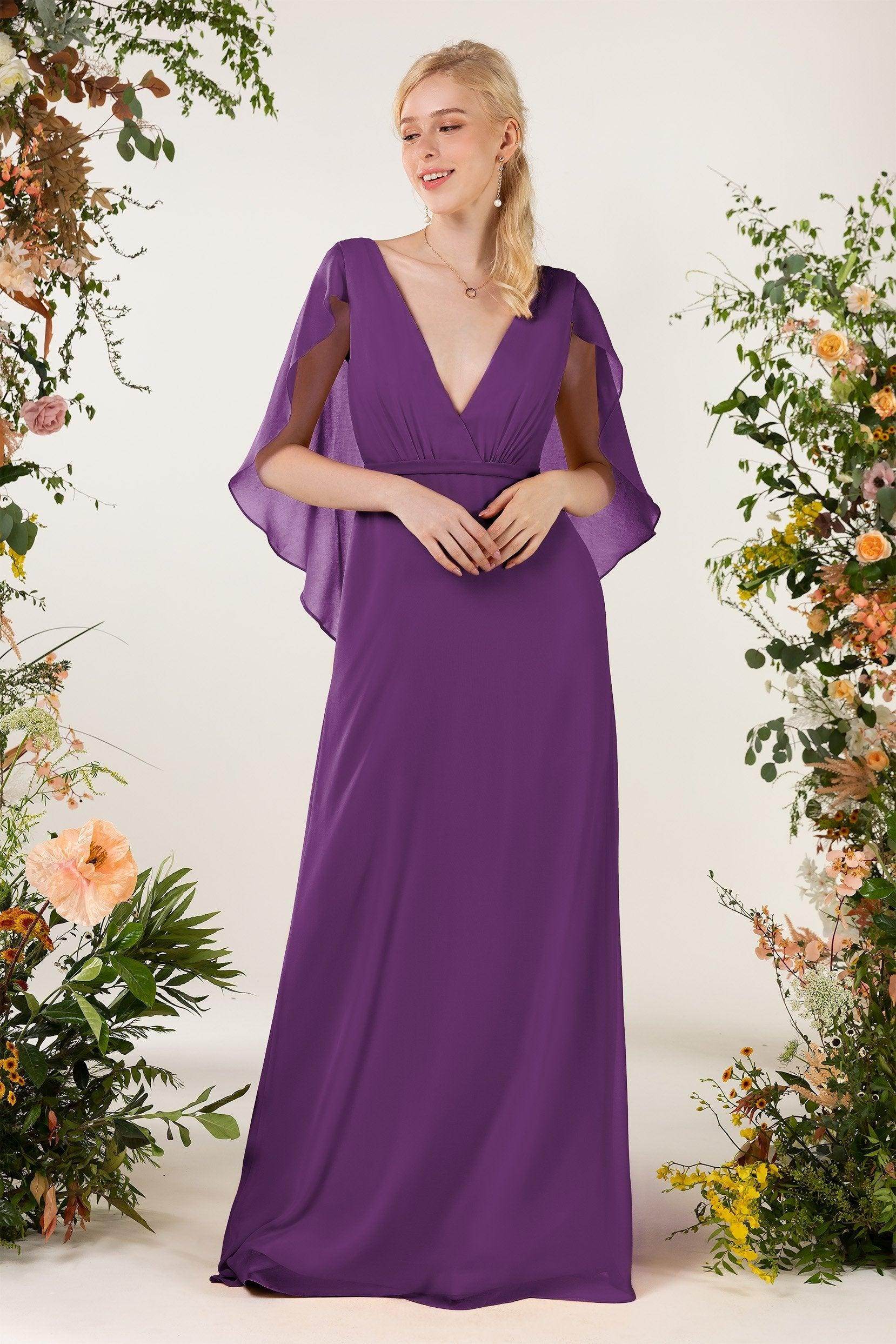 Sheath Sweep-Brush Train Chiffon Bridesmaid Dress CB0468 - COCOMELODY