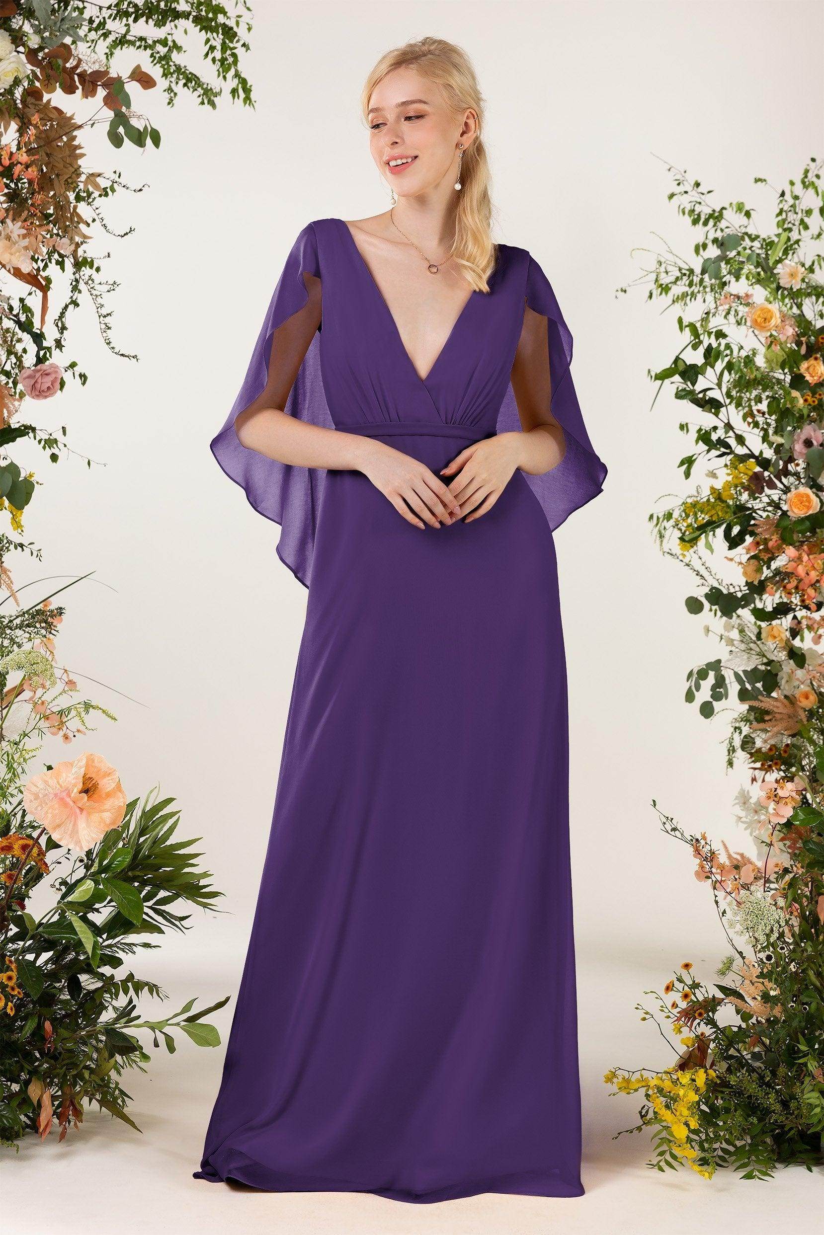 Sheath Sweep-Brush Train Chiffon Bridesmaid Dress CB0468 - COCOMELODY
