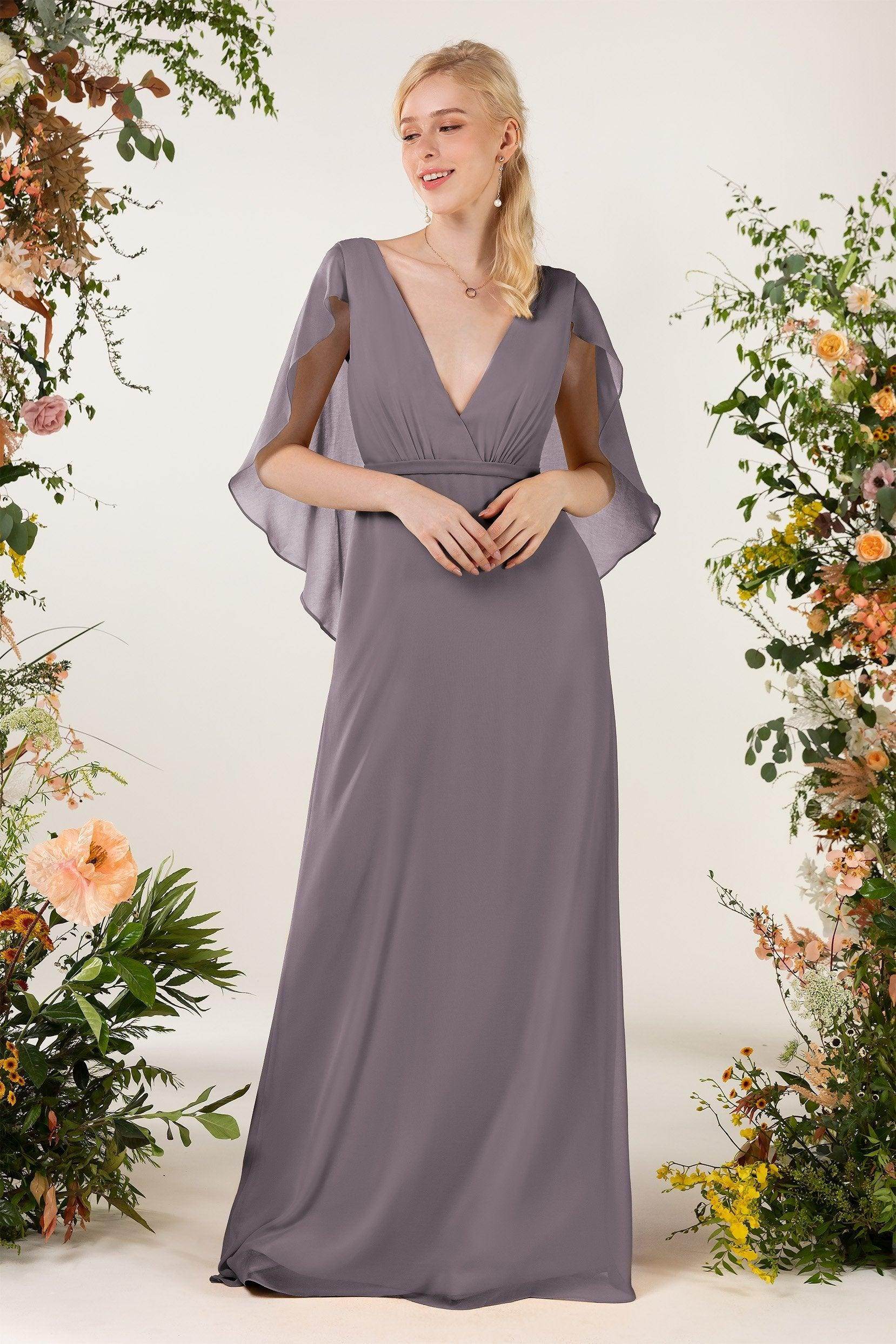 Sheath Sweep-Brush Train Chiffon Bridesmaid Dress CB0468 - COCOMELODY