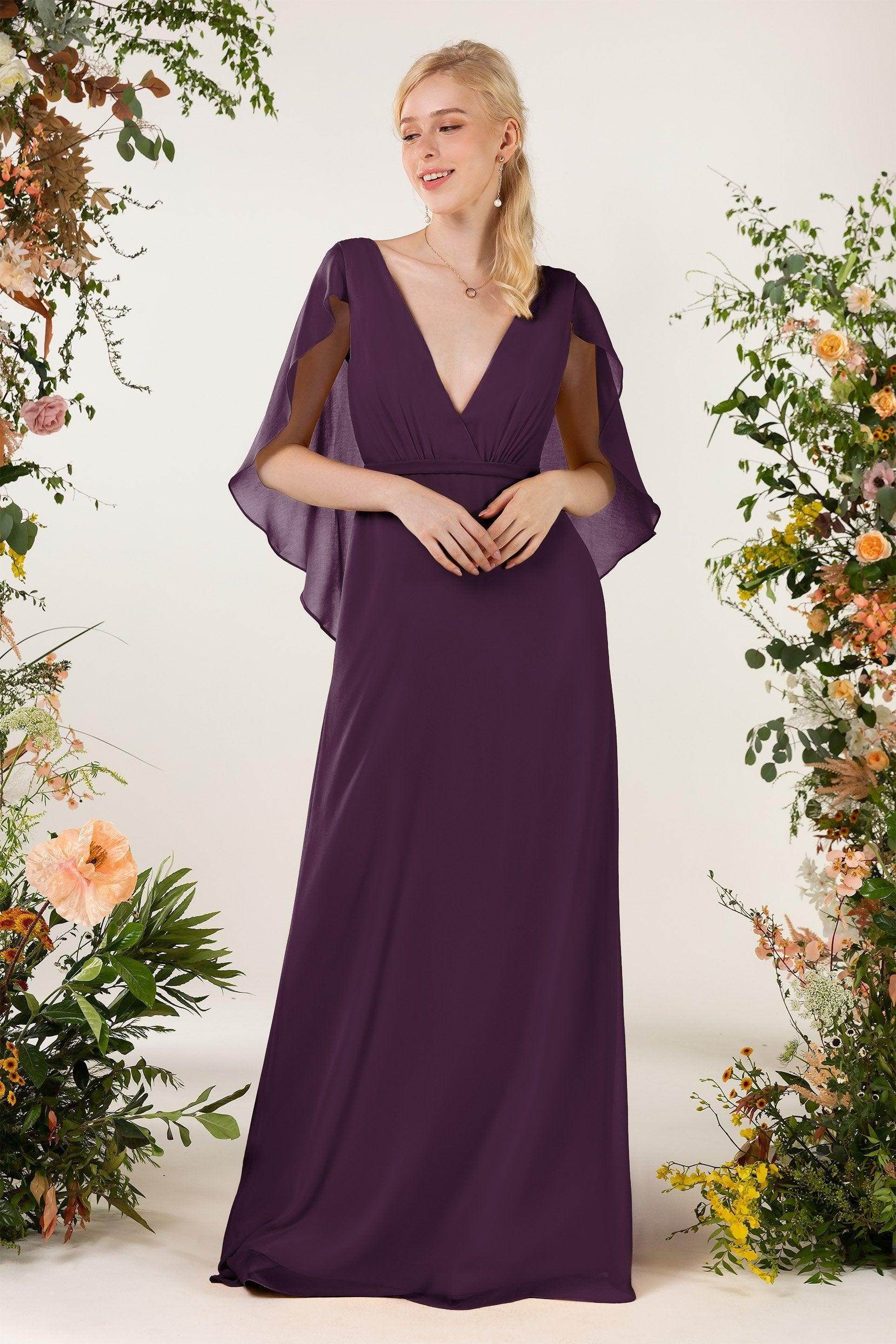 Sheath Sweep-Brush Train Chiffon Bridesmaid Dress CB0468 - COCOMELODY