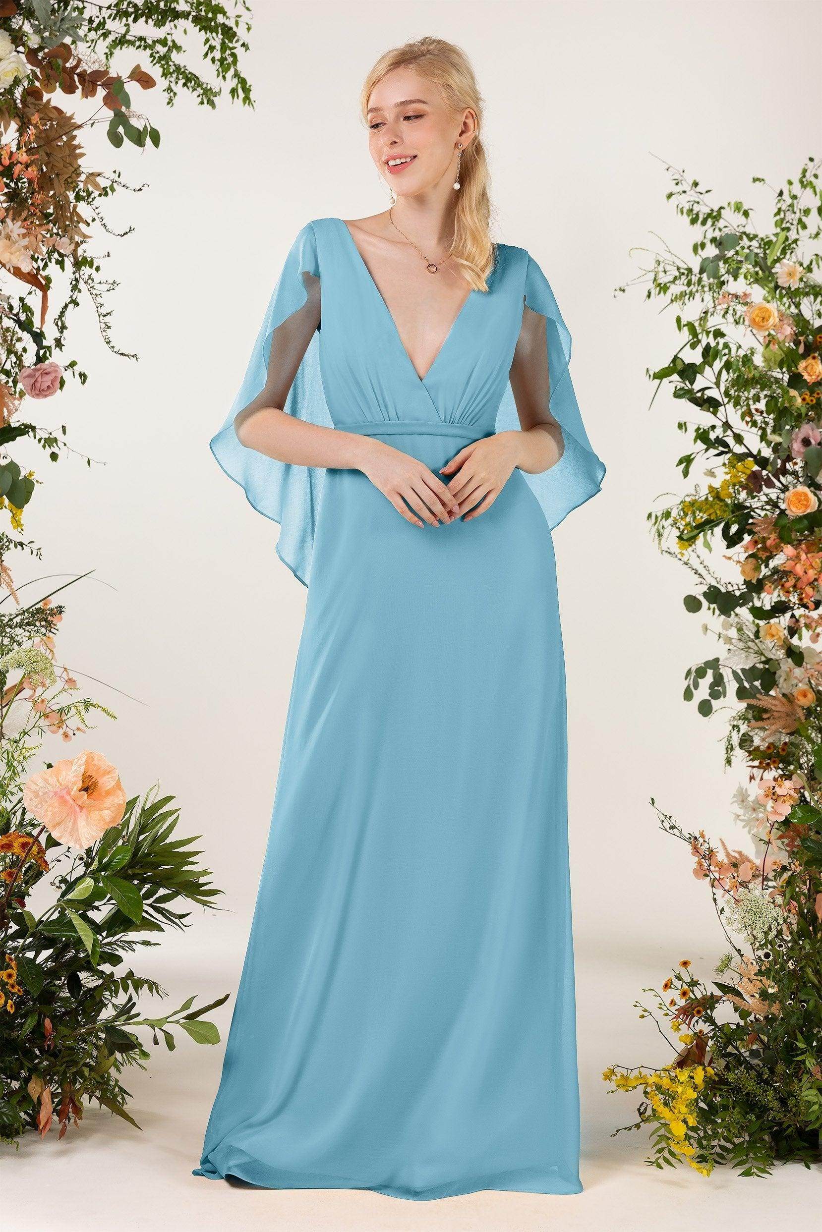 Sheath Sweep-Brush Train Chiffon Bridesmaid Dress CB0468 - COCOMELODY