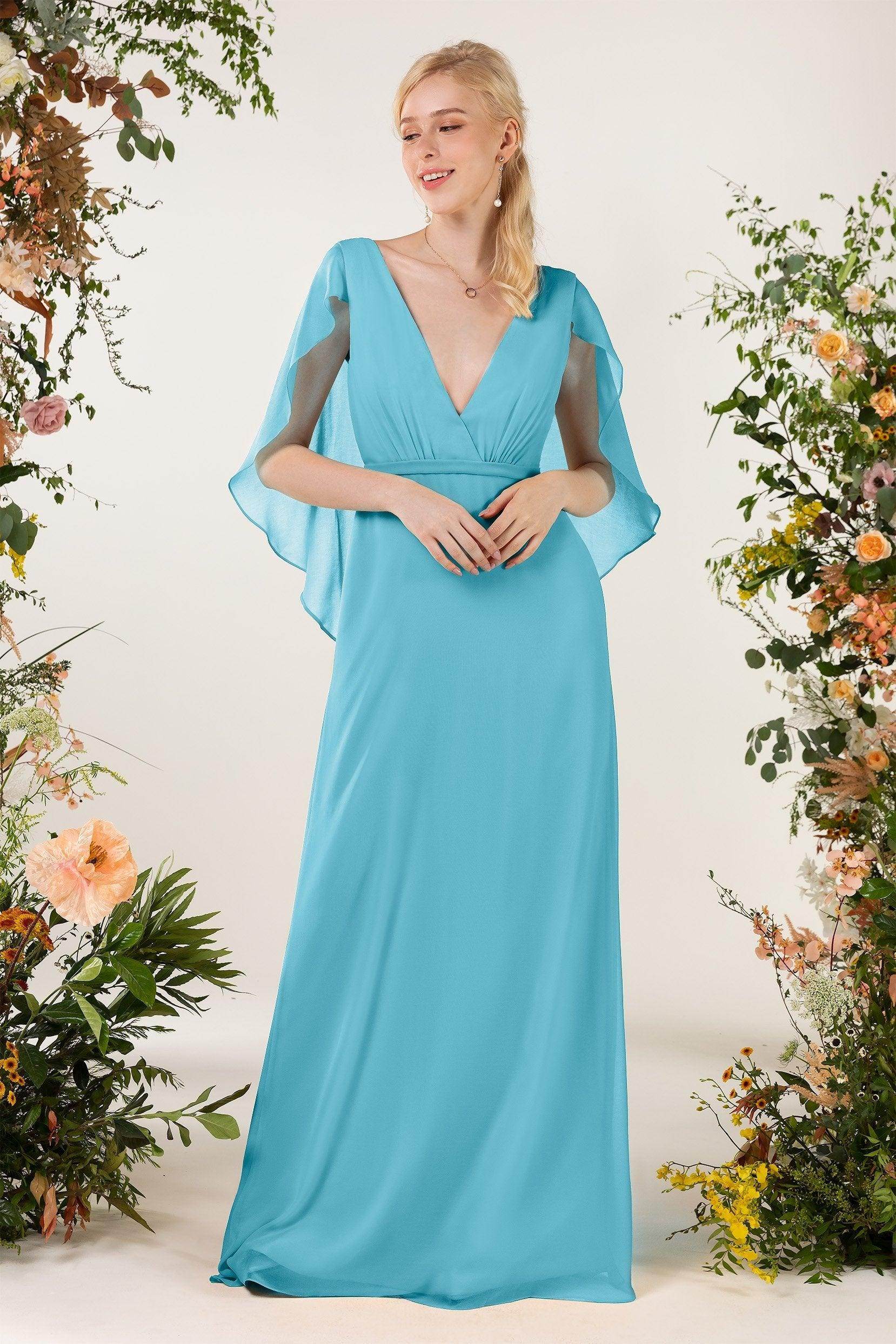 Sheath Sweep-Brush Train Chiffon Bridesmaid Dress CB0468 - COCOMELODY