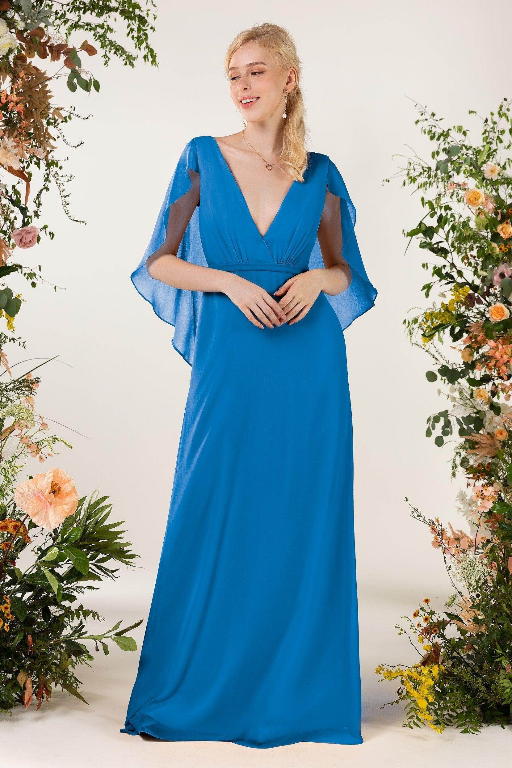Sheath Sweep-Brush Train Chiffon Bridesmaid Dress CB0468 - COCOMELODY