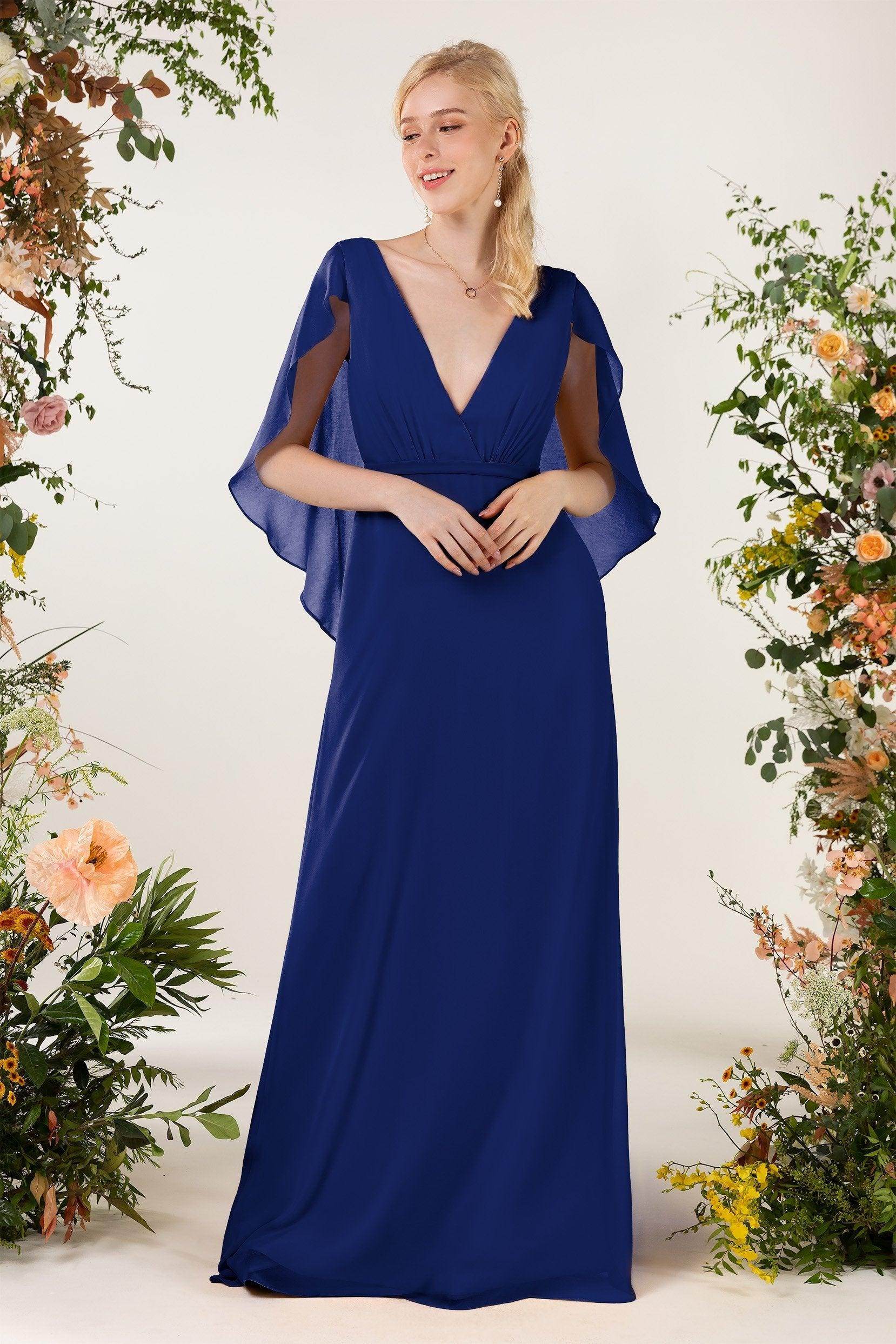 Sheath Sweep-Brush Train Chiffon Bridesmaid Dress CB0468 - COCOMELODY