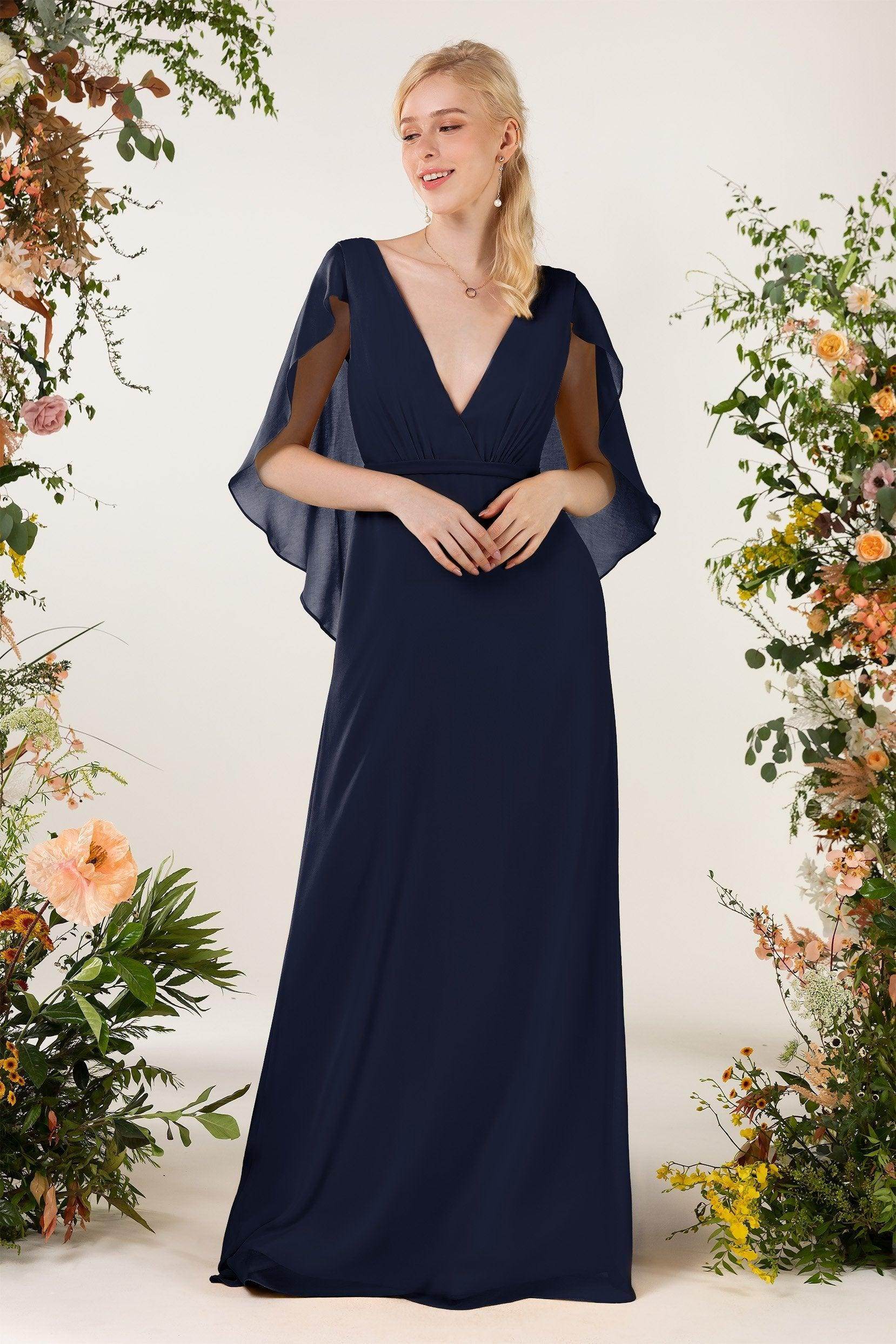 Sheath Sweep-Brush Train Chiffon Bridesmaid Dress CB0468 - COCOMELODY