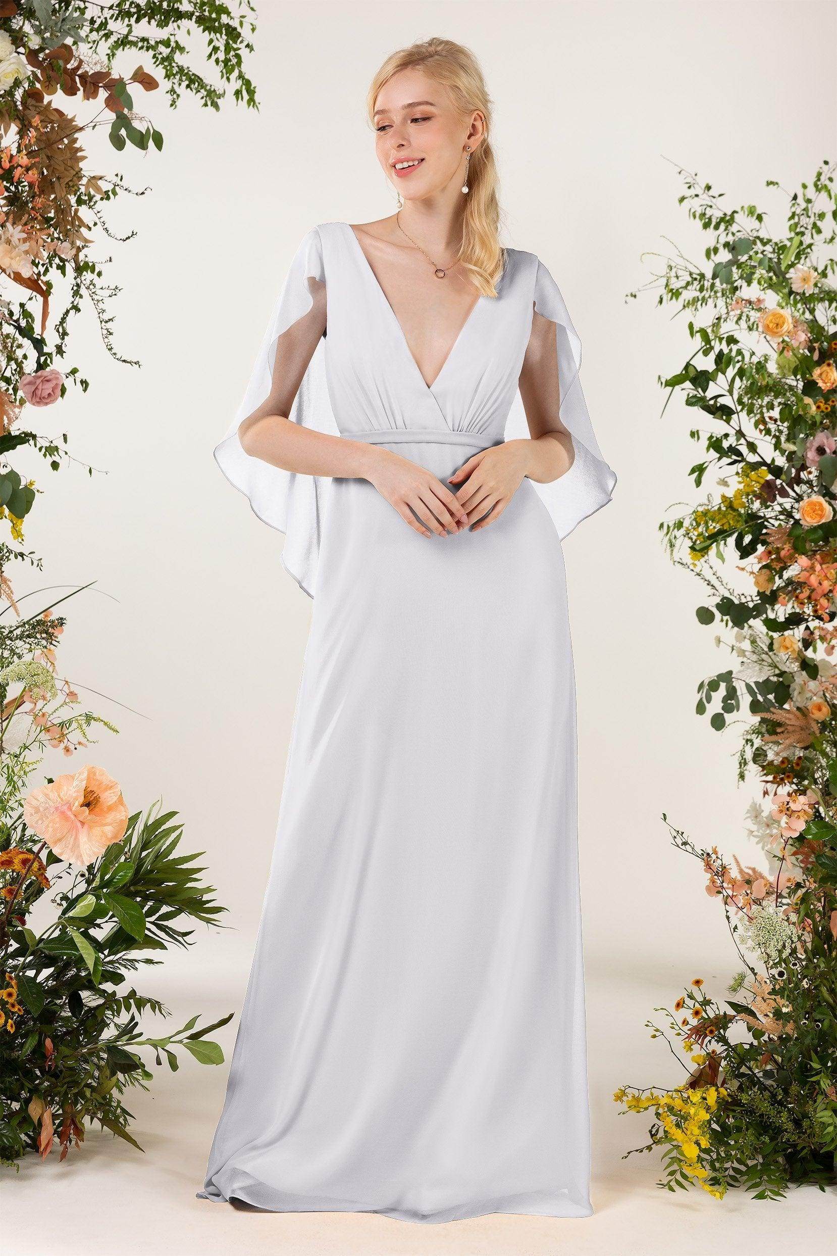 Sheath Sweep-Brush Train Chiffon Bridesmaid Dress CB0468 - COCOMELODY