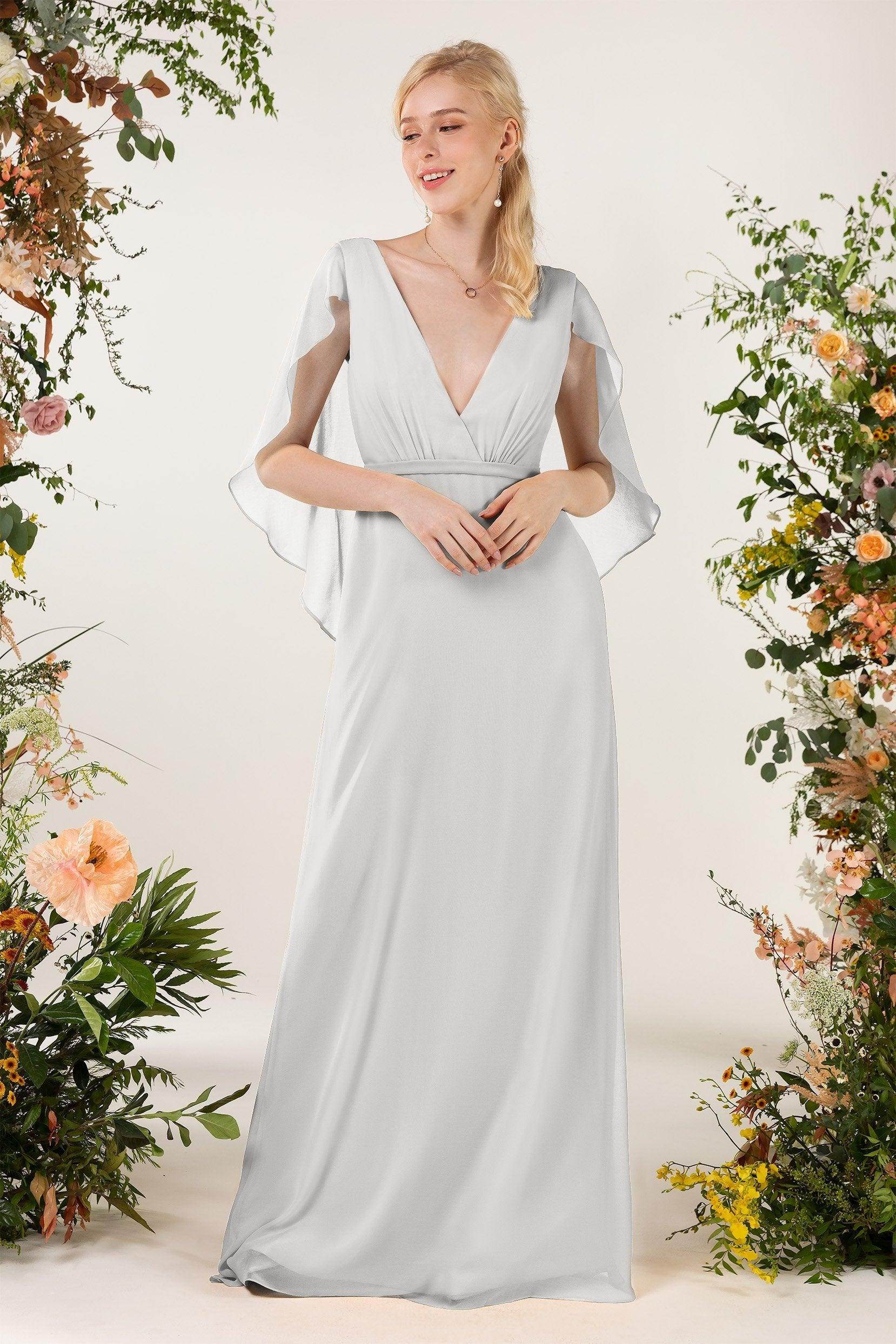 Sheath Sweep-Brush Train Chiffon Bridesmaid Dress CB0468 - COCOMELODY