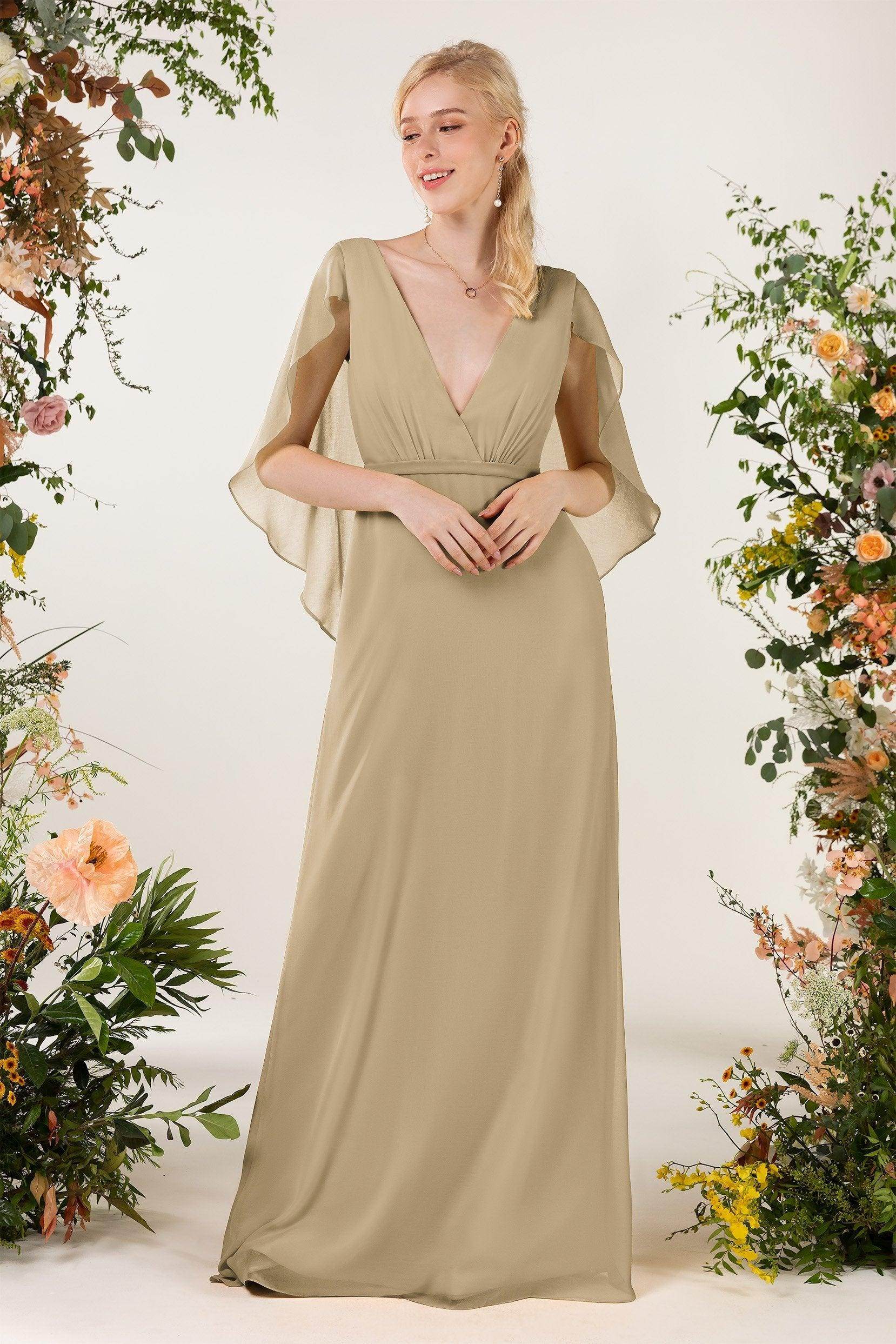 Sheath Sweep-Brush Train Chiffon Bridesmaid Dress CB0468 - COCOMELODY