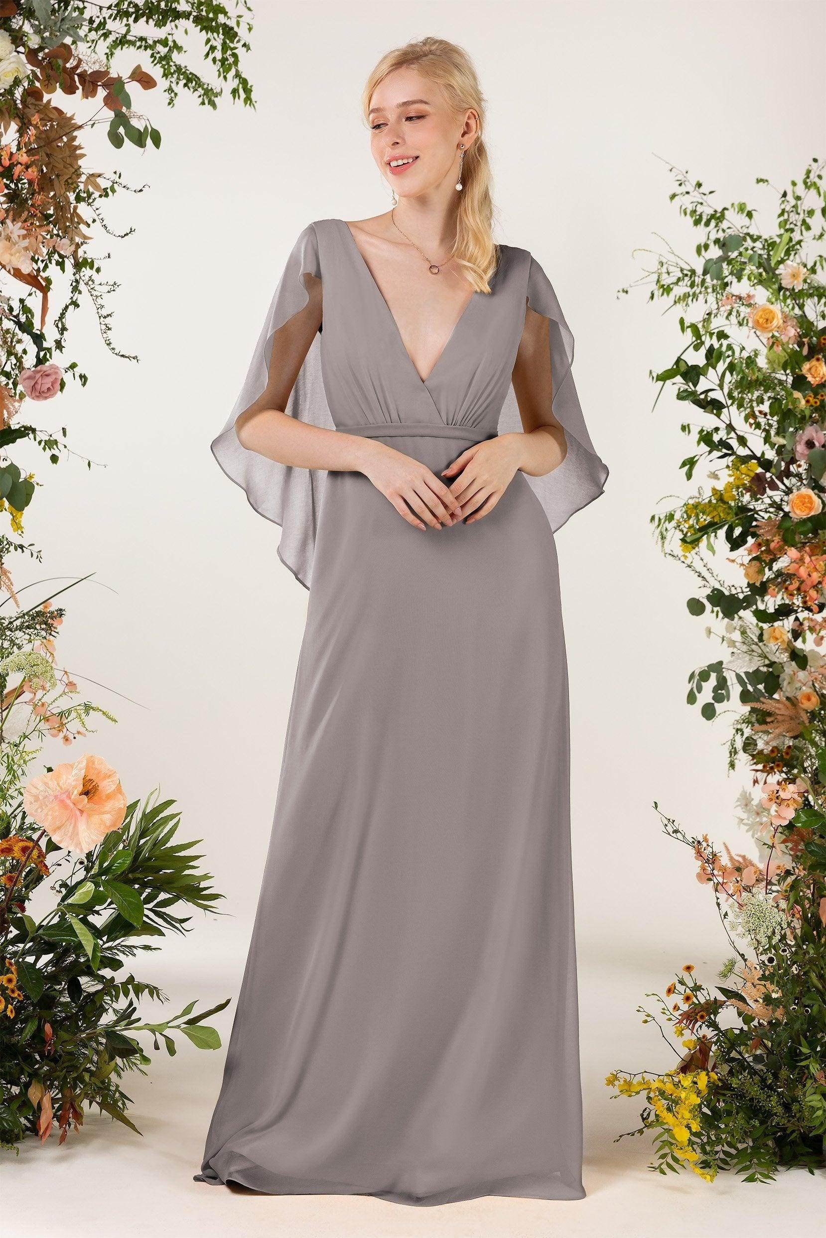Sheath Sweep-Brush Train Chiffon Bridesmaid Dress CB0468 - COCOMELODY