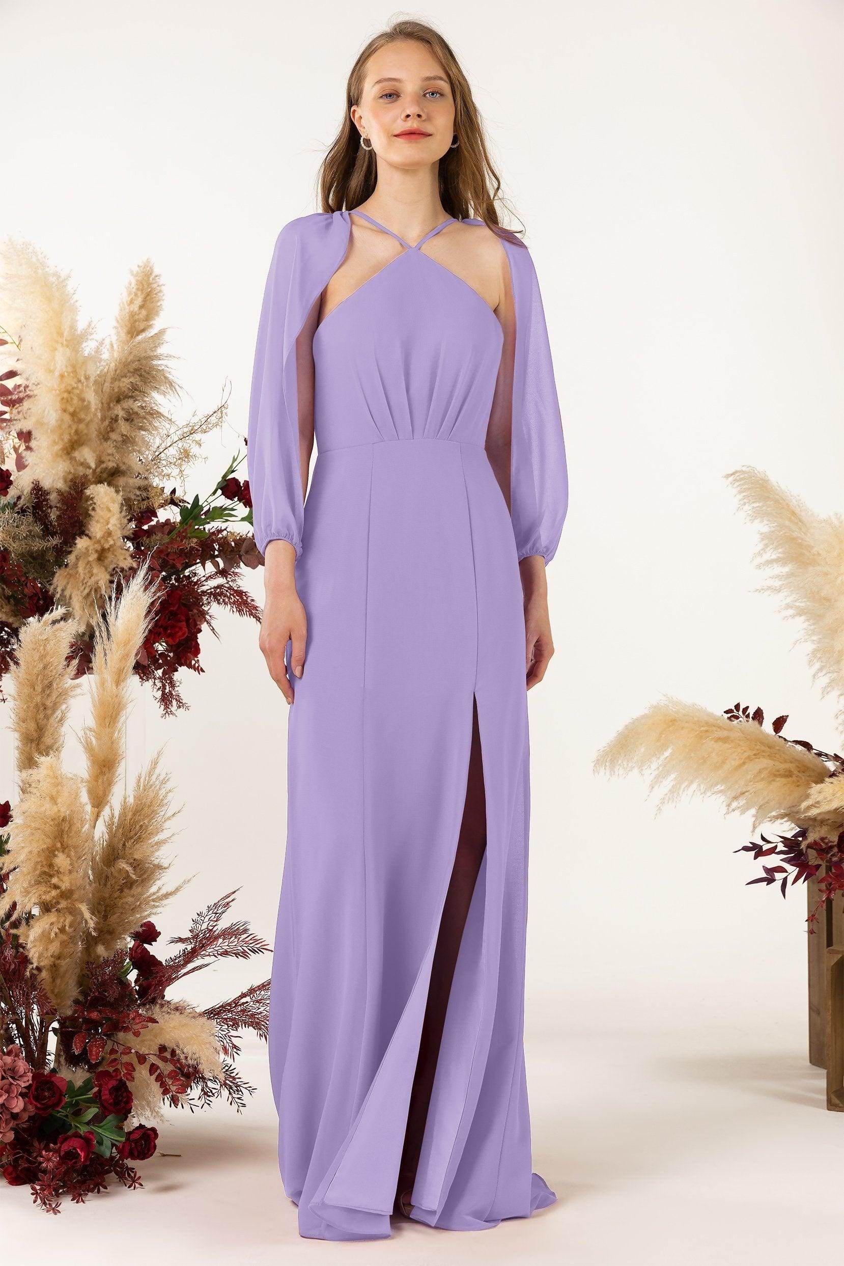 Sheath Sweep-Brush Train Chiffon Bridesmaid Dress CB0469 - COCOMELODY