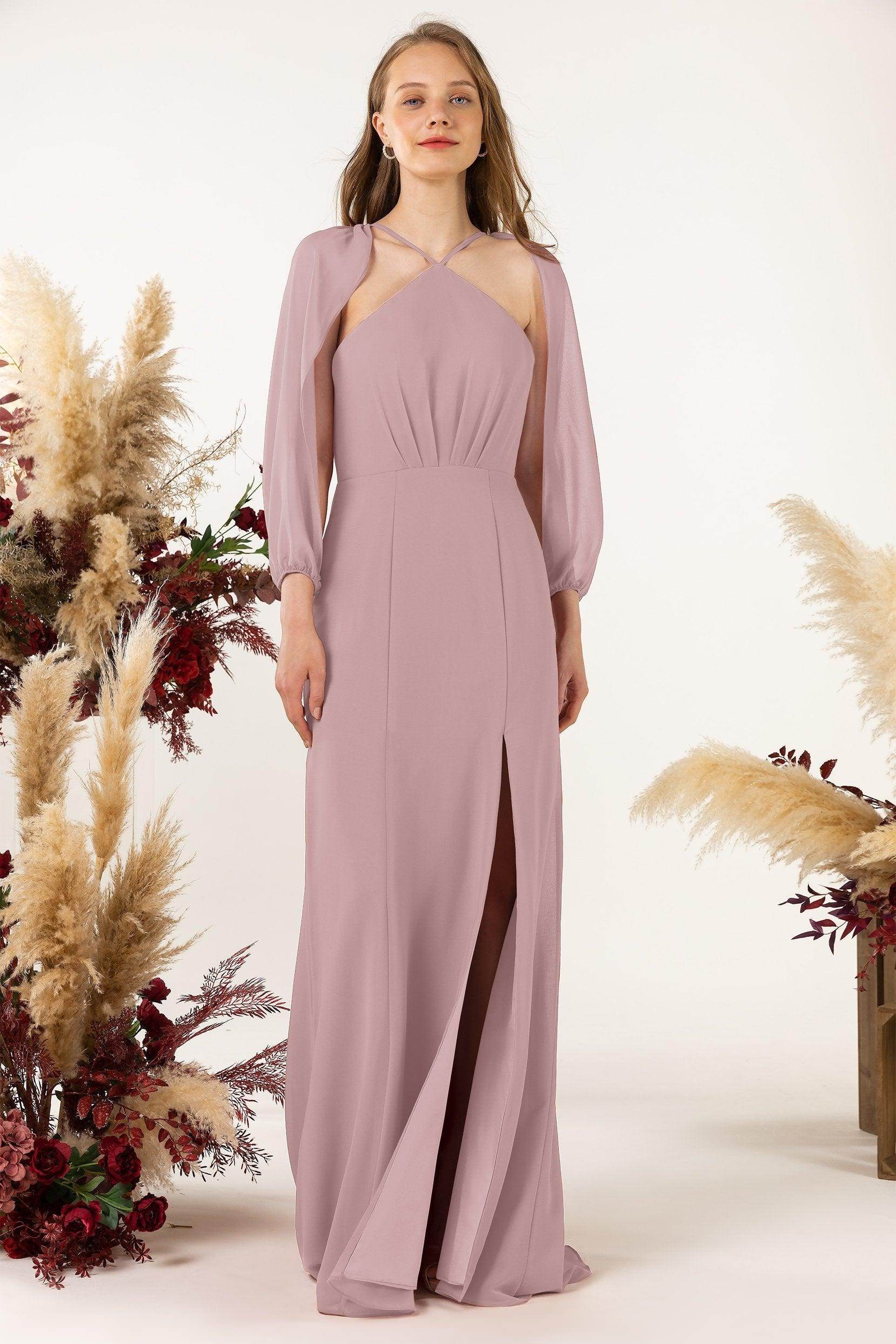 Sheath Sweep-Brush Train Chiffon Bridesmaid Dress CB0469 - COCOMELODY