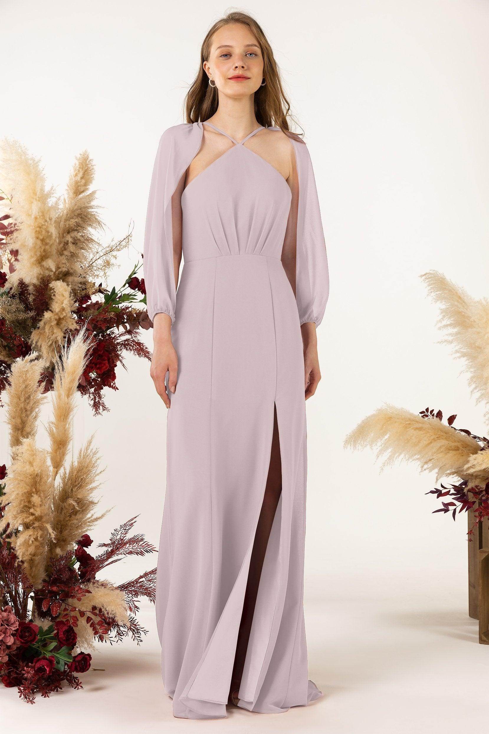 Sheath Sweep-Brush Train Chiffon Bridesmaid Dress CB0469 - COCOMELODY