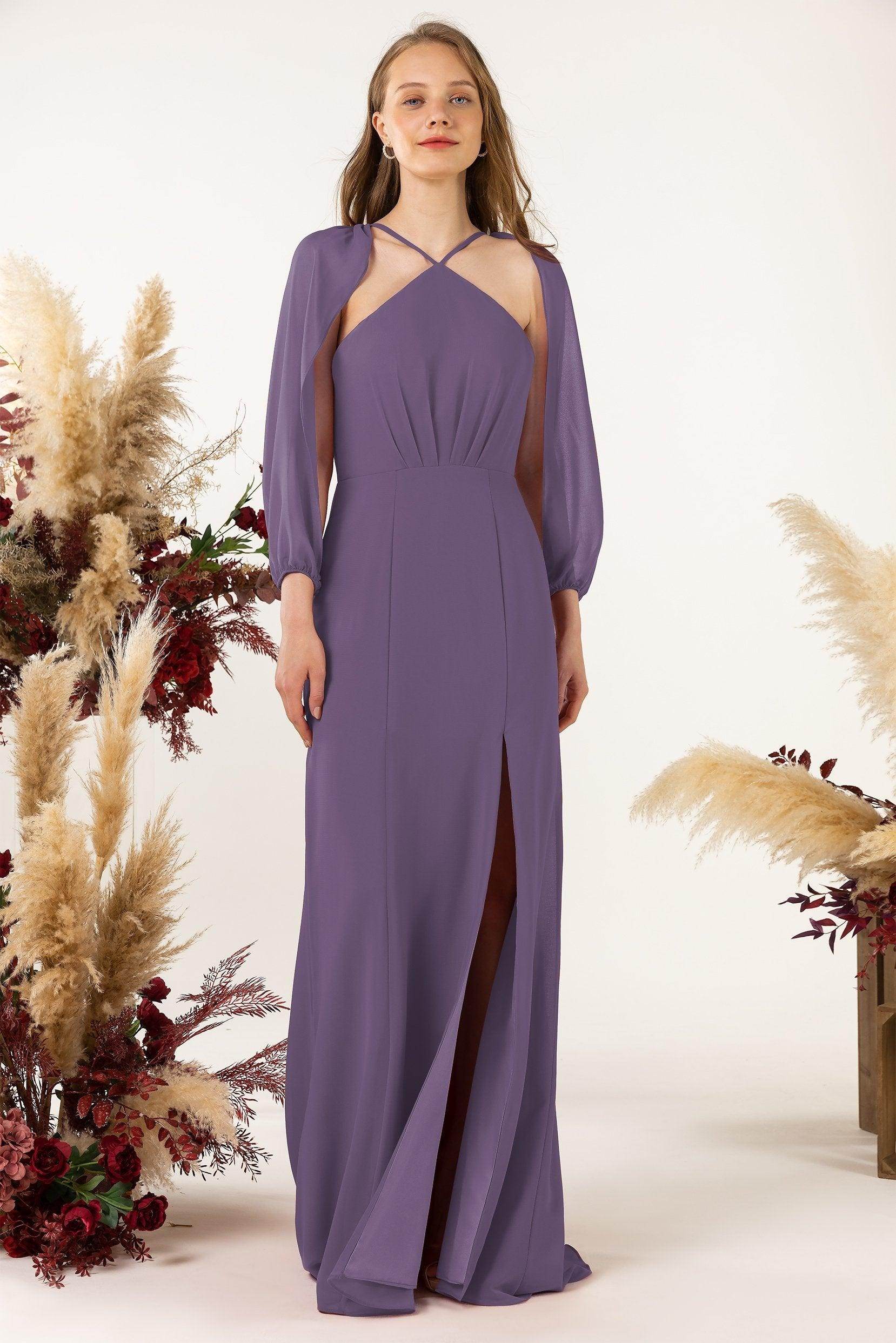 Sheath Sweep-Brush Train Chiffon Bridesmaid Dress CB0469 - COCOMELODY