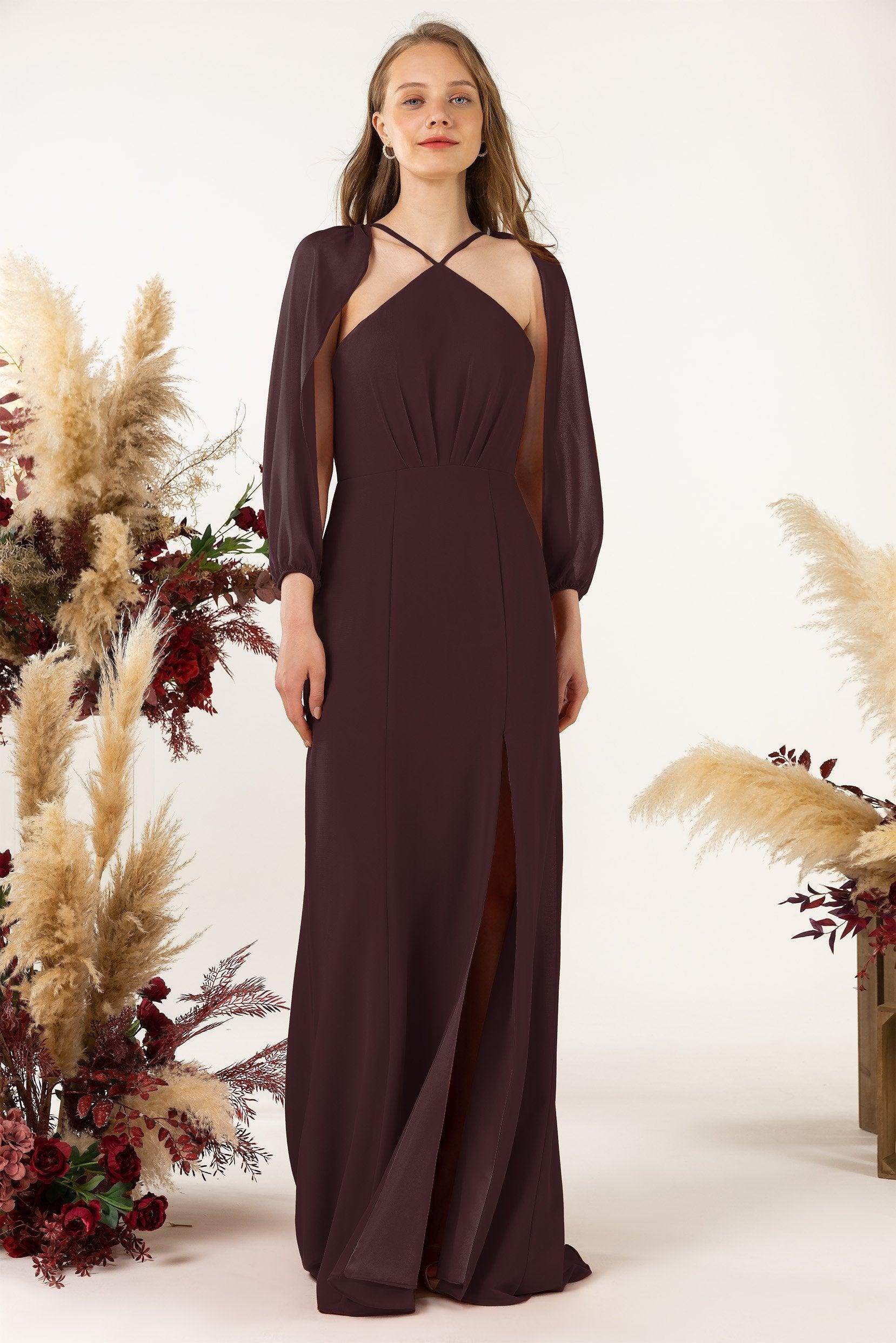 Sheath Sweep-Brush Train Chiffon Bridesmaid Dress CB0469 - COCOMELODY