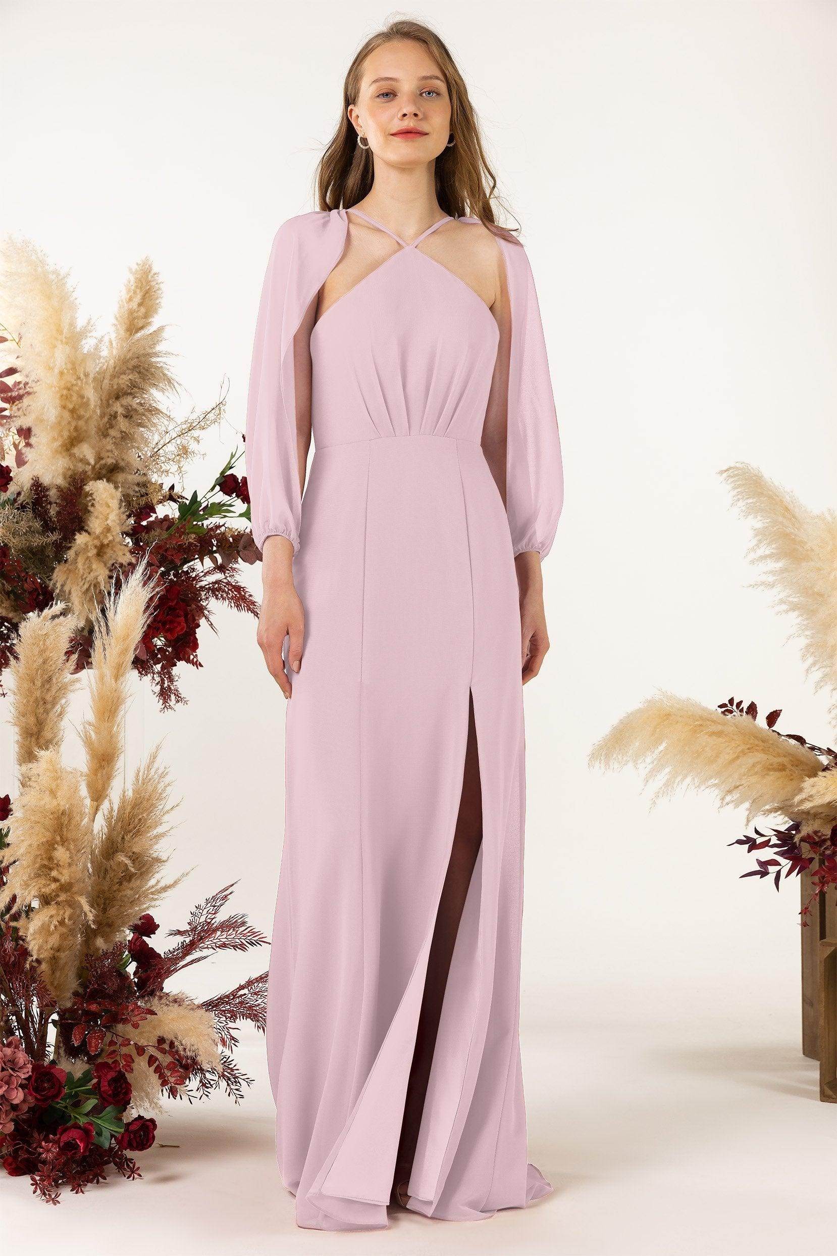 Sheath Sweep-Brush Train Chiffon Bridesmaid Dress CB0469 - COCOMELODY