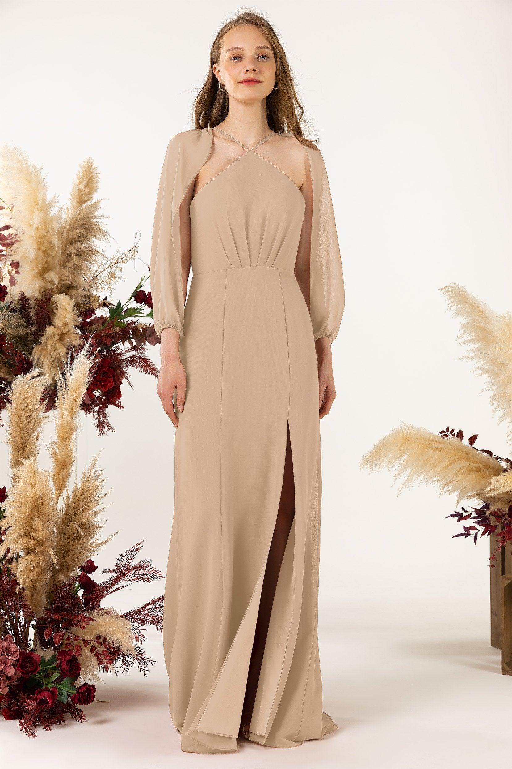 Sheath Sweep-Brush Train Chiffon Bridesmaid Dress CB0469 - COCOMELODY