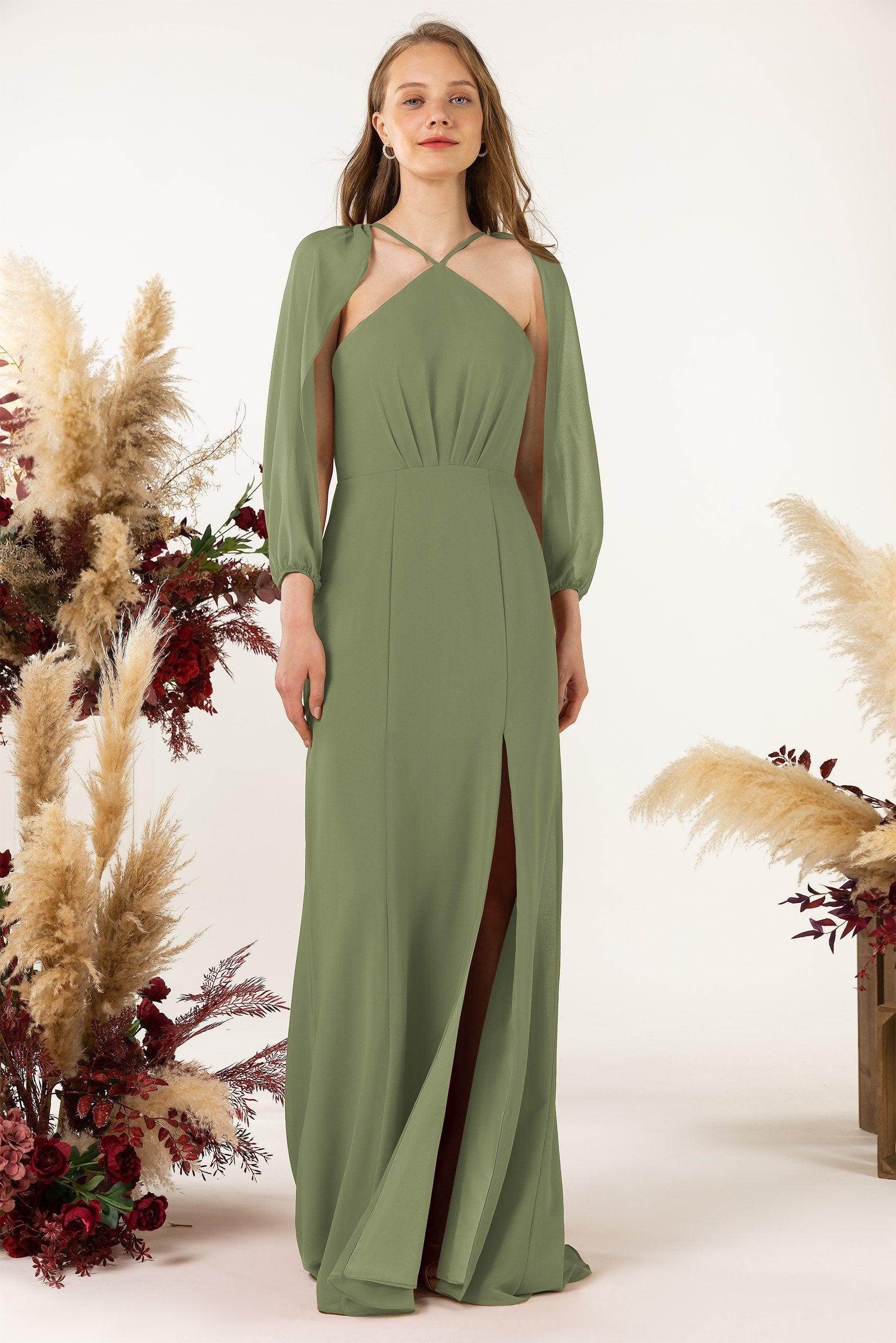 Sheath Sweep-Brush Train Chiffon Bridesmaid Dress CB0469 - COCOMELODY