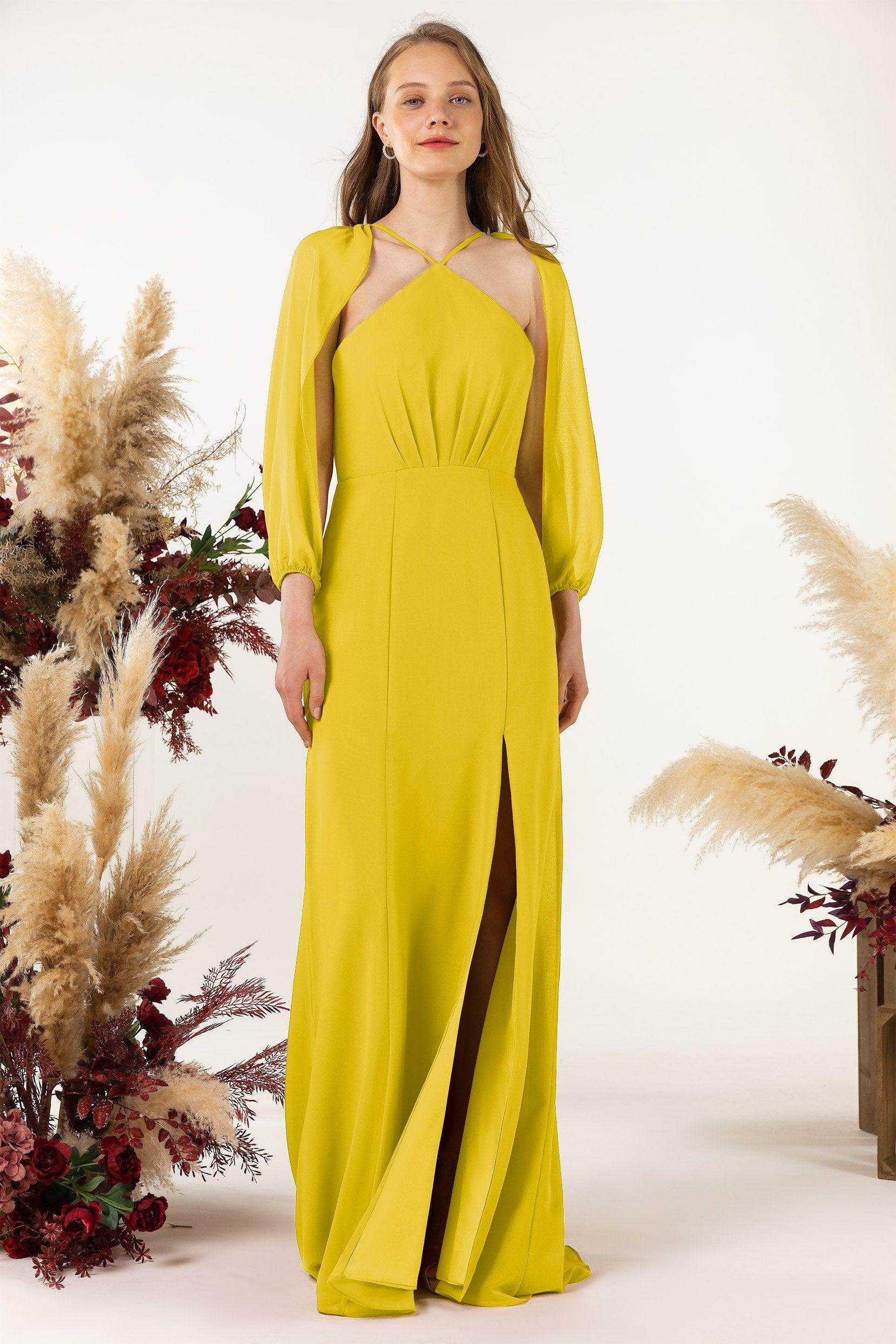 Sheath Sweep-Brush Train Chiffon Bridesmaid Dress CB0469 - COCOMELODY