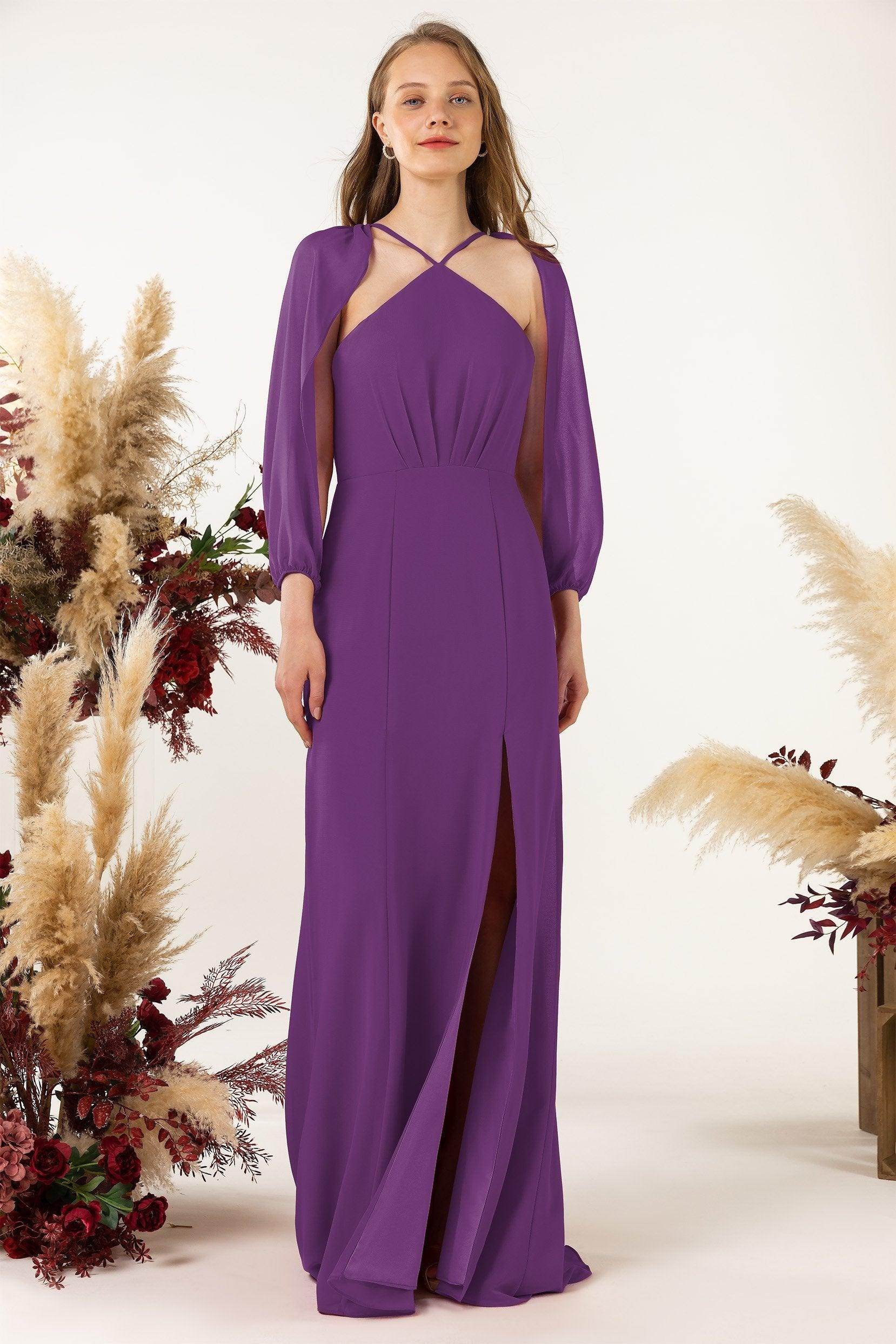 Sheath Sweep-Brush Train Chiffon Bridesmaid Dress CB0469 - COCOMELODY