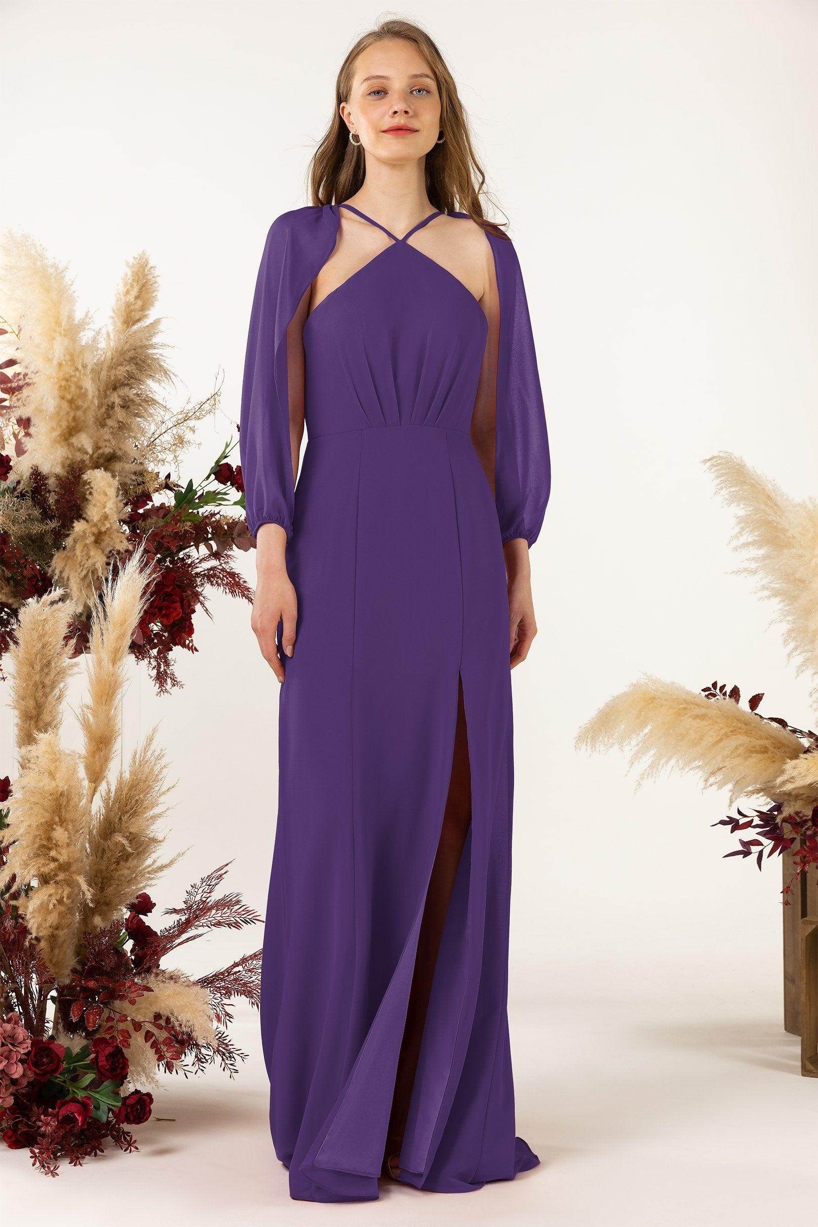 Sheath Sweep-Brush Train Chiffon Bridesmaid Dress CB0469 - COCOMELODY