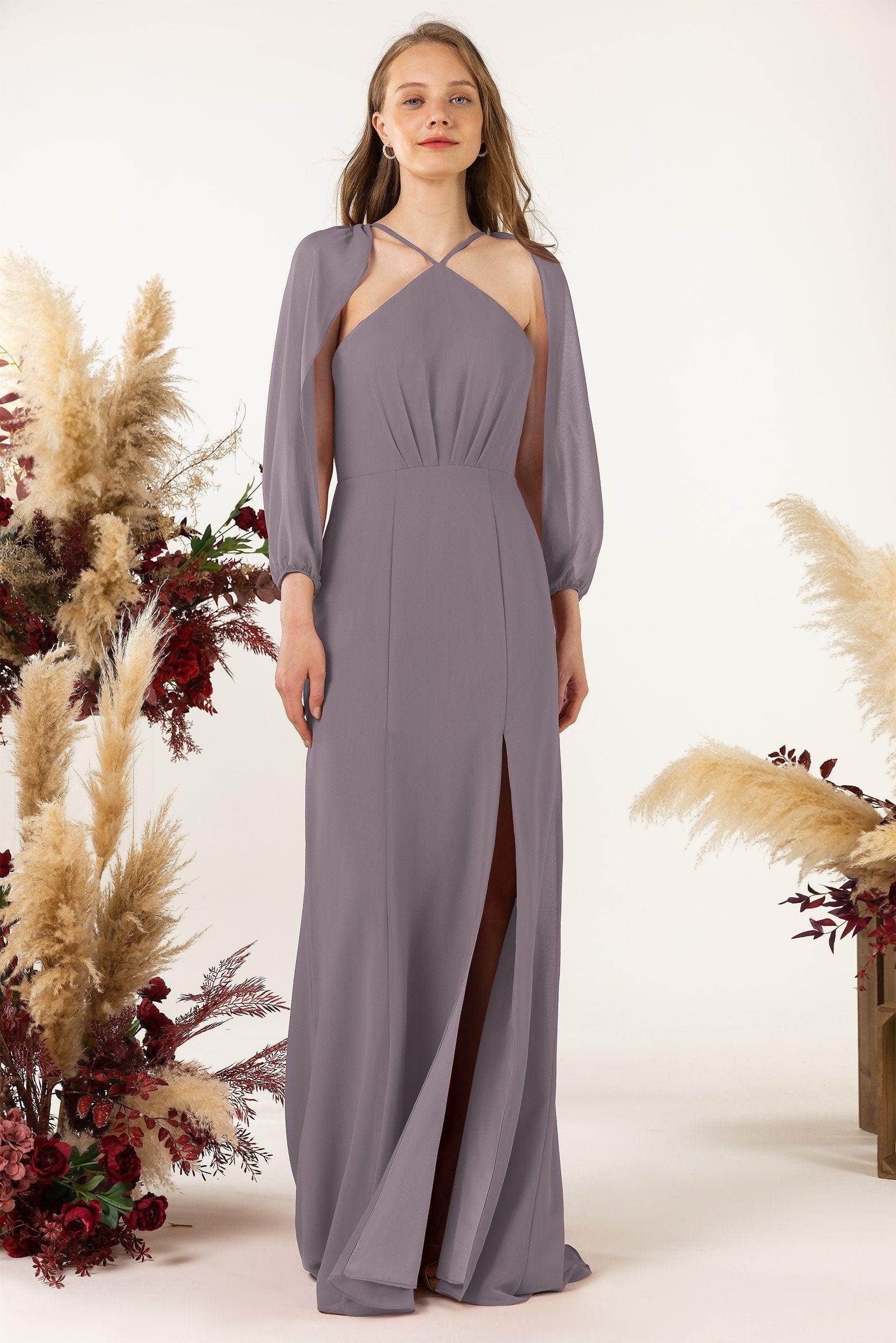 Sheath Sweep-Brush Train Chiffon Bridesmaid Dress CB0469 - COCOMELODY