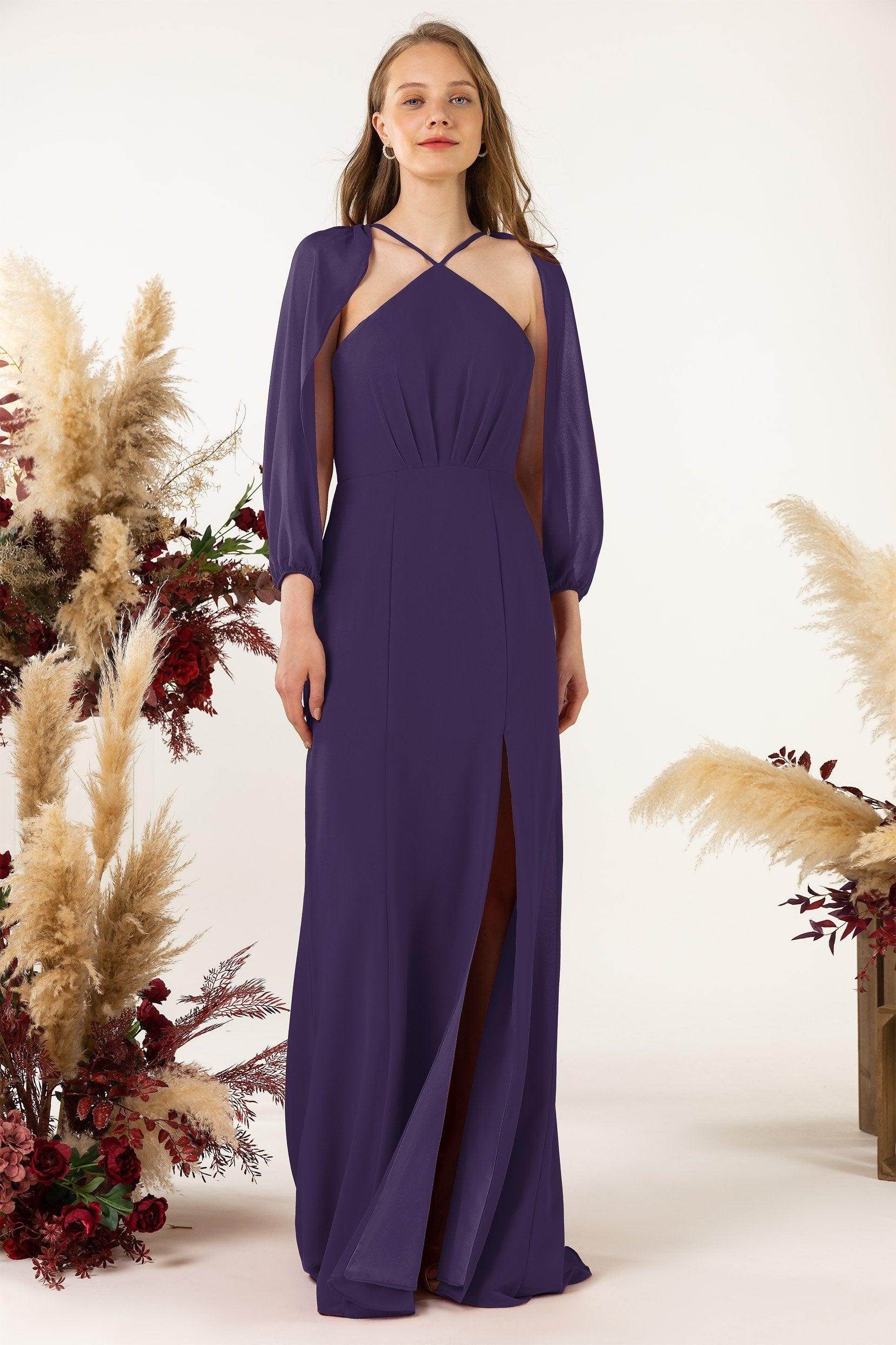 Sheath Sweep-Brush Train Chiffon Bridesmaid Dress CB0469 - COCOMELODY