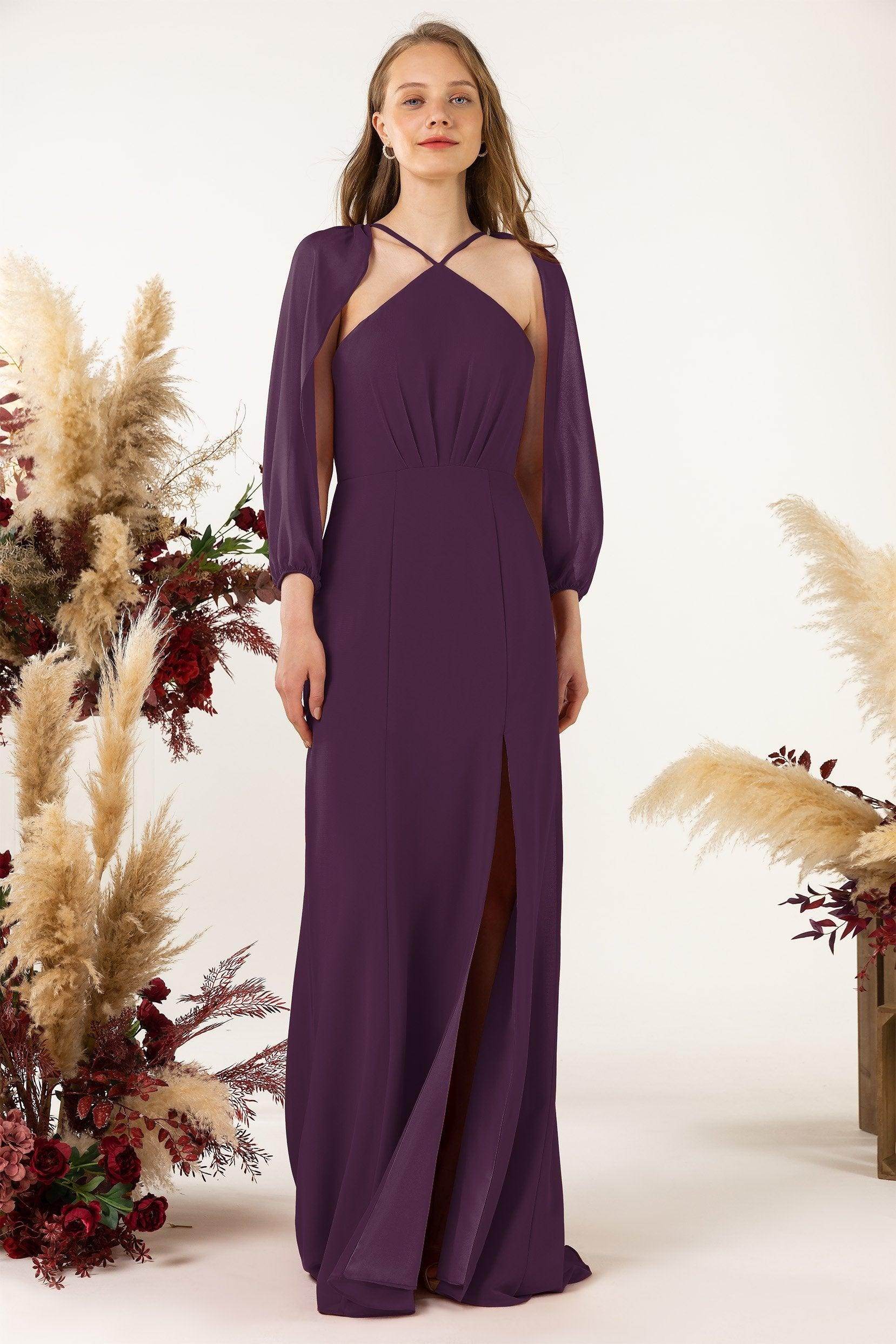 Sheath Sweep-Brush Train Chiffon Bridesmaid Dress CB0469 - COCOMELODY